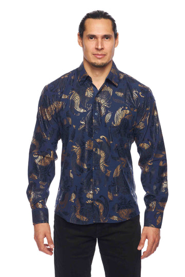 Mens Luxury Brand Printed Silk Like Shirts-HLS2002L-528 - Rodeo Clothing wholesale 