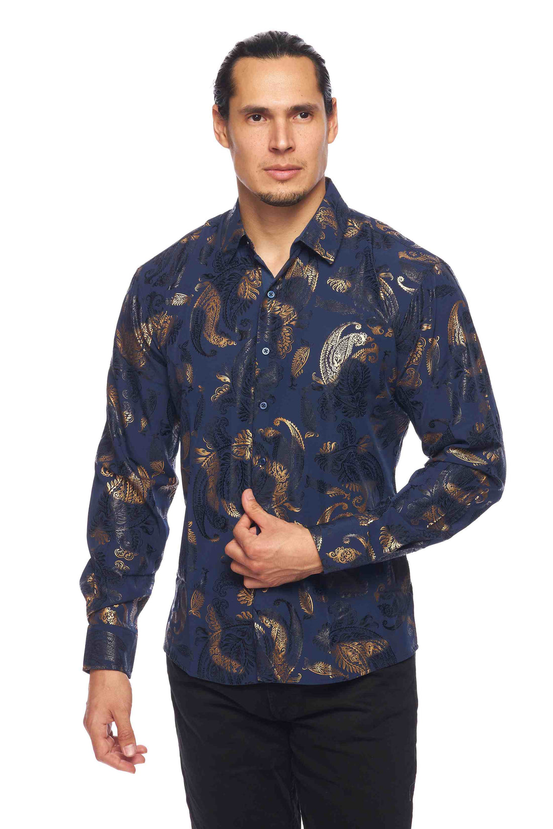 Mens Luxury Brand Printed Silk Like Shirts-HLS2002L-528 - Rodeo Clothing wholesale 