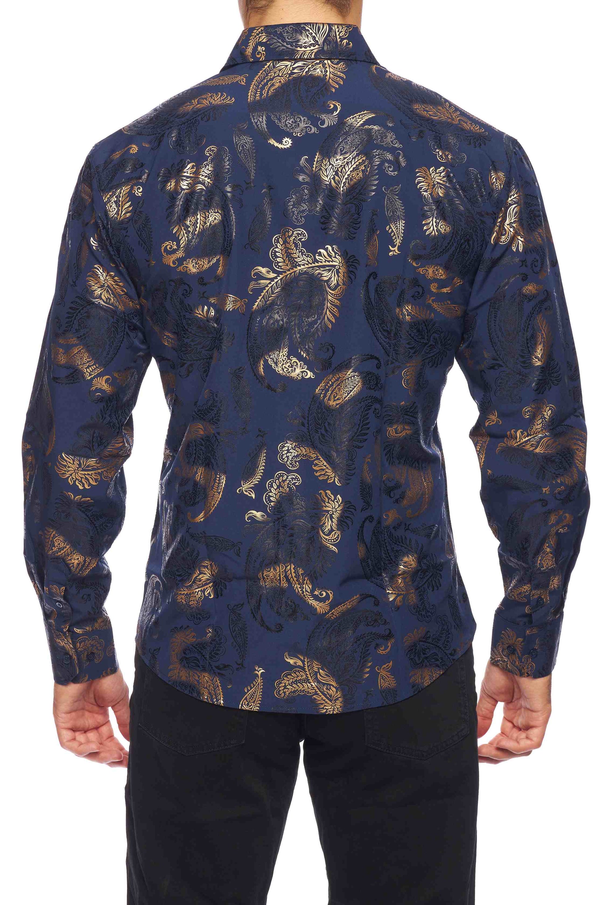 Mens Luxury Brand Printed Silk Like Shirts-HLS2002L-528 - Rodeo Clothing wholesale 