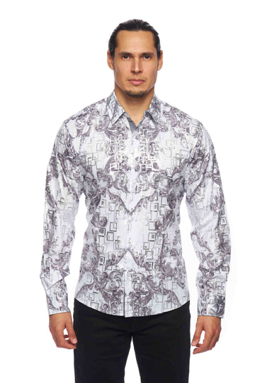 Mens Luxury Brand Printed Silk Like Shirts-HLS2002L-516 - Rodeo Clothing wholesale 