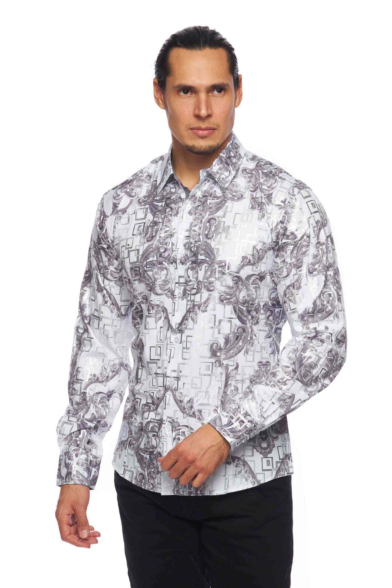 Mens Luxury Brand Printed Silk Like Shirts-HLS2002L-516