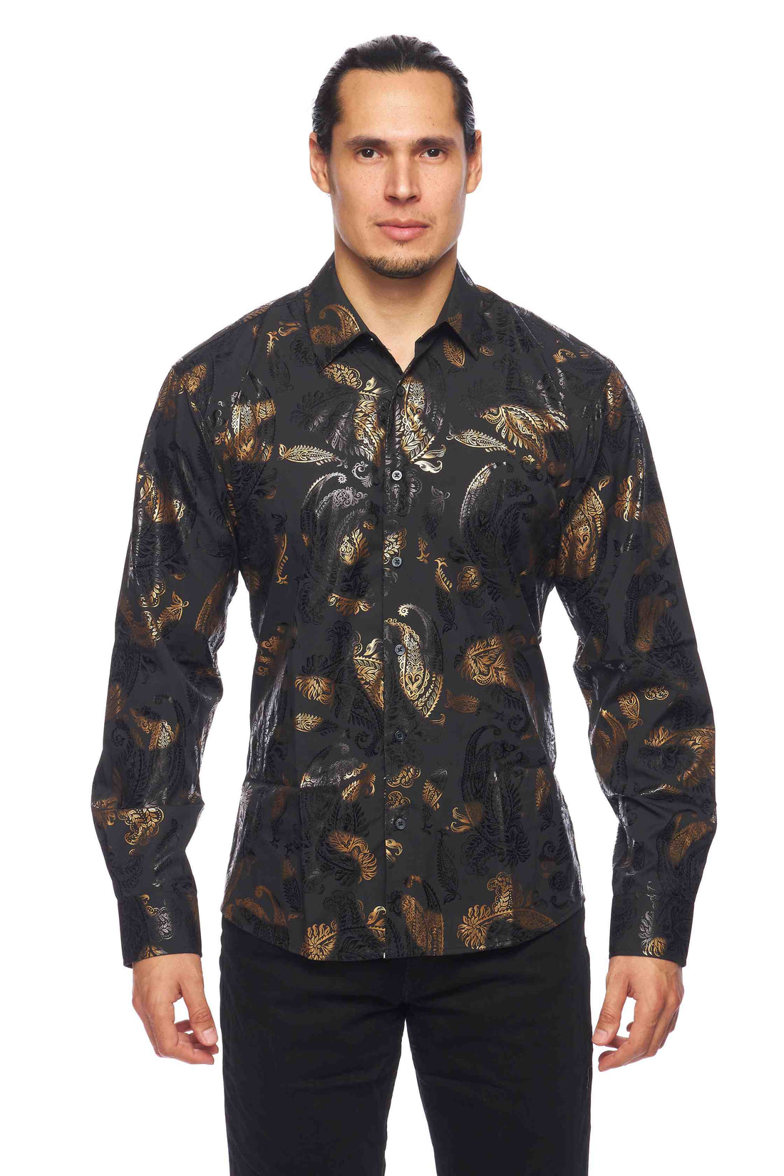 Mens Luxury Brand Printed Silk Like Shirts-HLS2002L-527 - Rodeo Clothing wholesale 