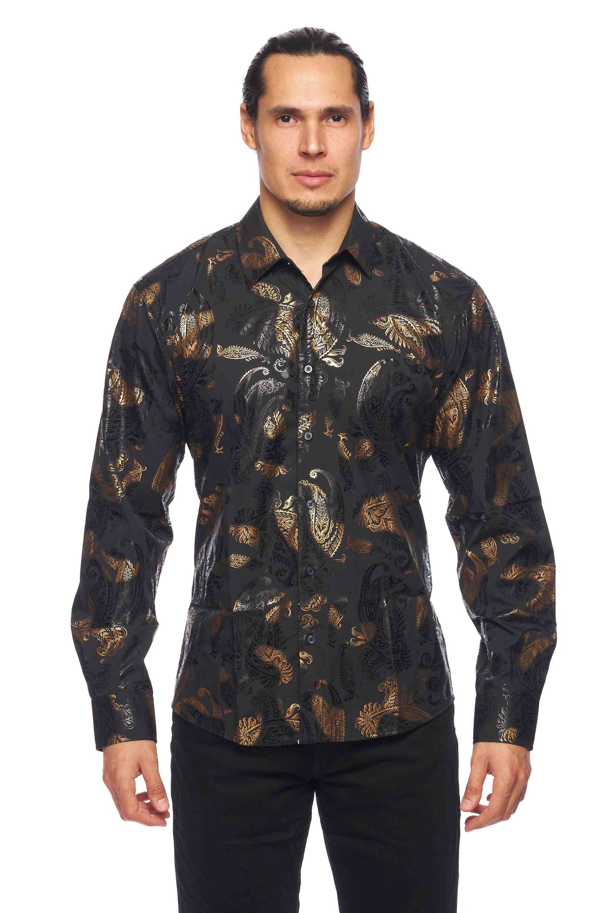 Mens Luxury Brand Printed Silk Like Shirts-HLS2002L-527 - Rodeo Clothing wholesale 