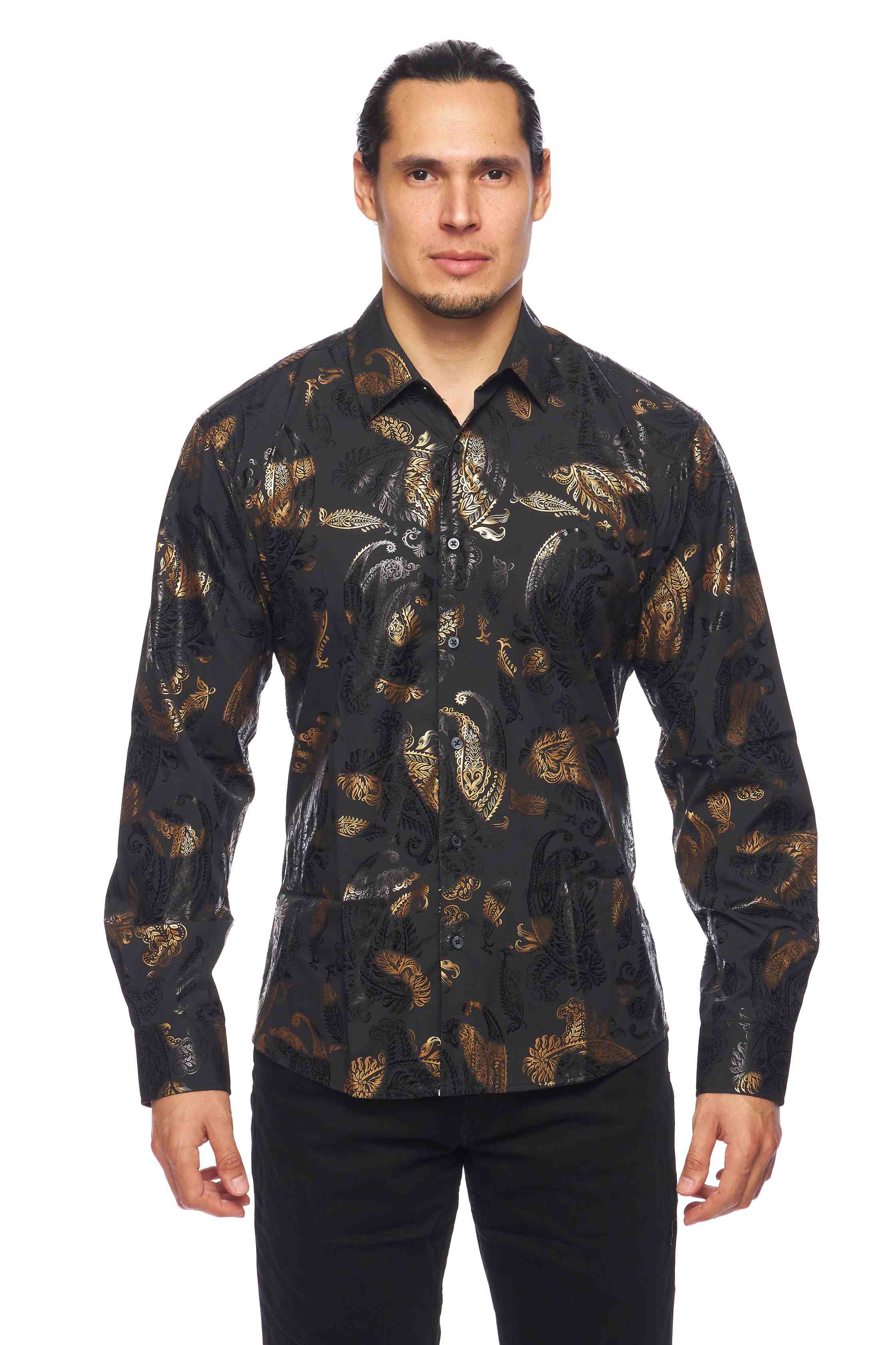 Mens Luxury Brand Printed Silk Like Shirts-HLS2002L-527 - Rodeo Clothing wholesale 