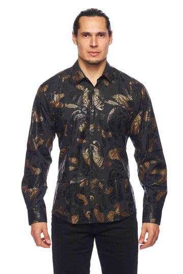 Mens Luxury Brand Printed Silk Like Shirts-HLS2002L-527 - Rodeo Clothing wholesale 