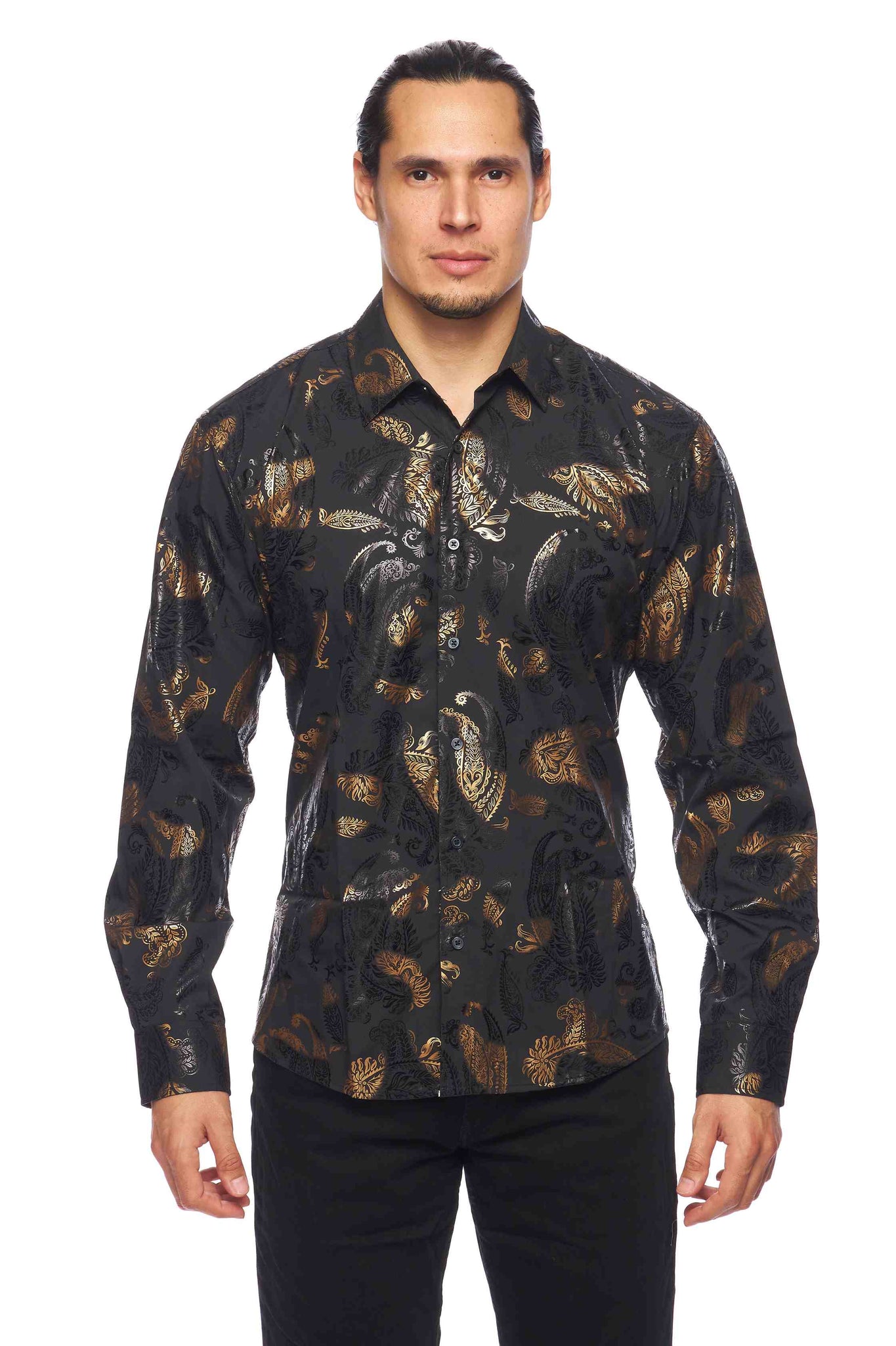 Mens Luxury Brand Printed Silk Like Shirts-HLS2002L-527