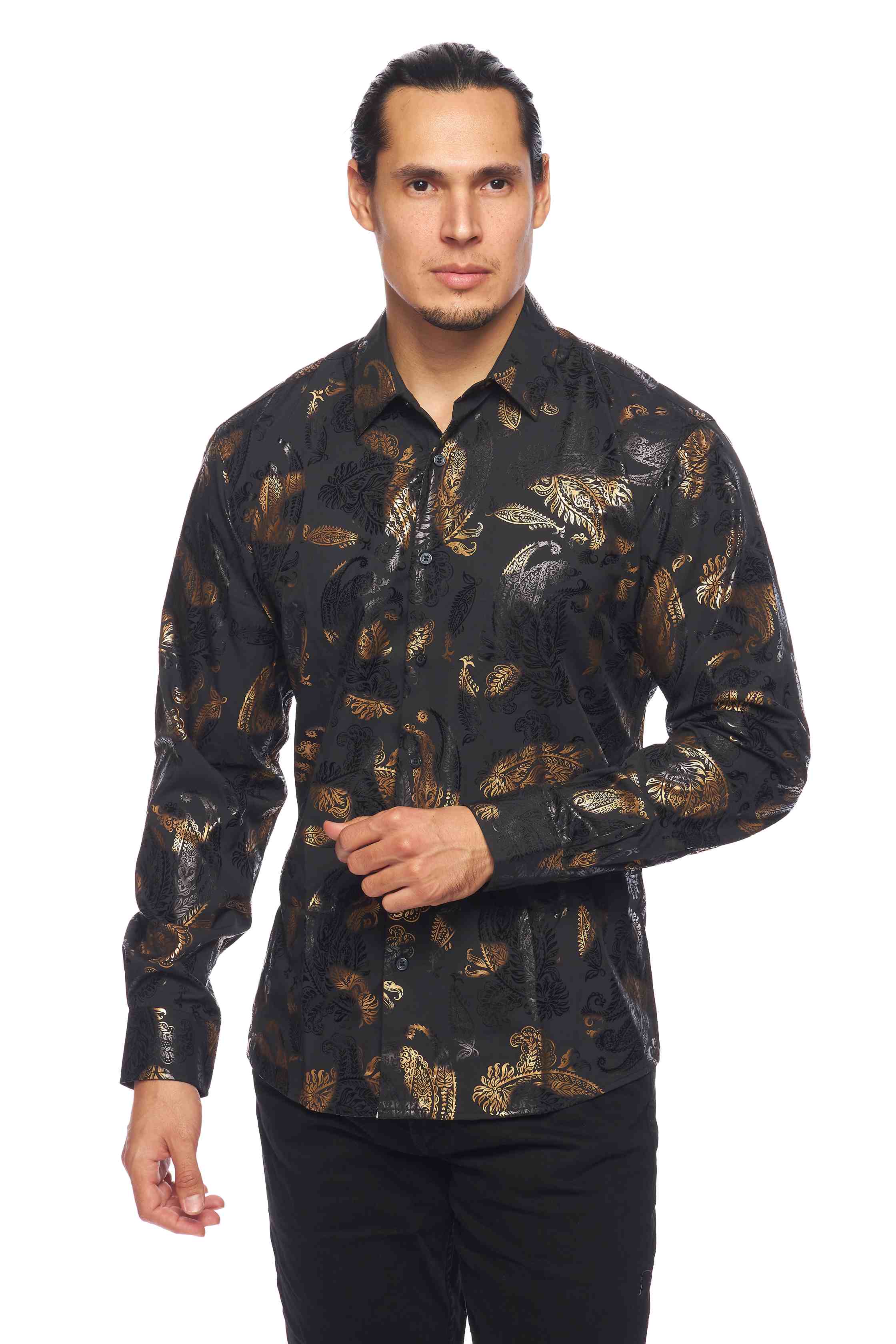 Mens Luxury Brand Printed Silk Like Shirts-HLS2002L-527 - Rodeo Clothing wholesale 