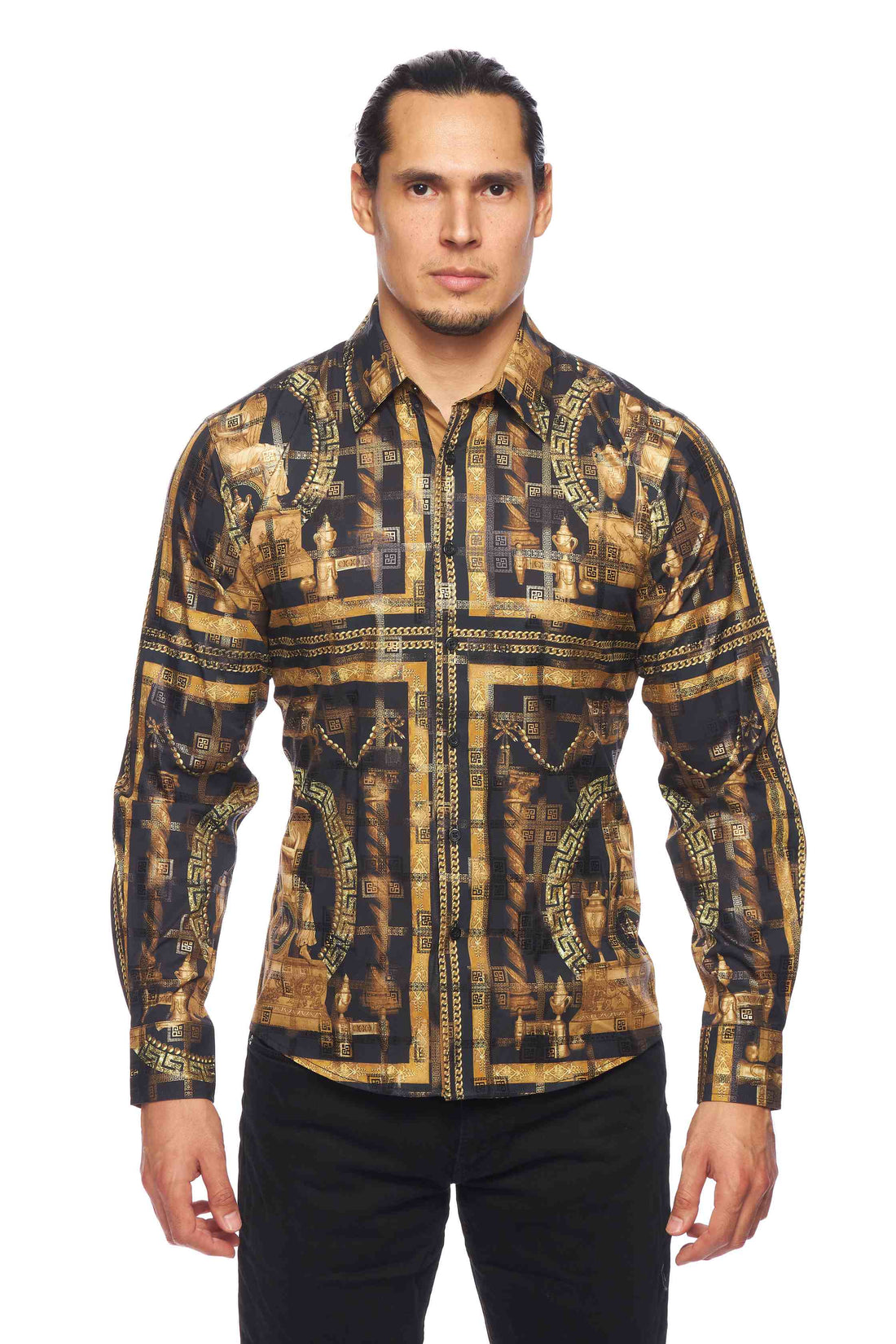 Mens Luxury Brand Printed Silk Like Shirts-HLS2002L-536 - Rodeo Clothing wholesale 