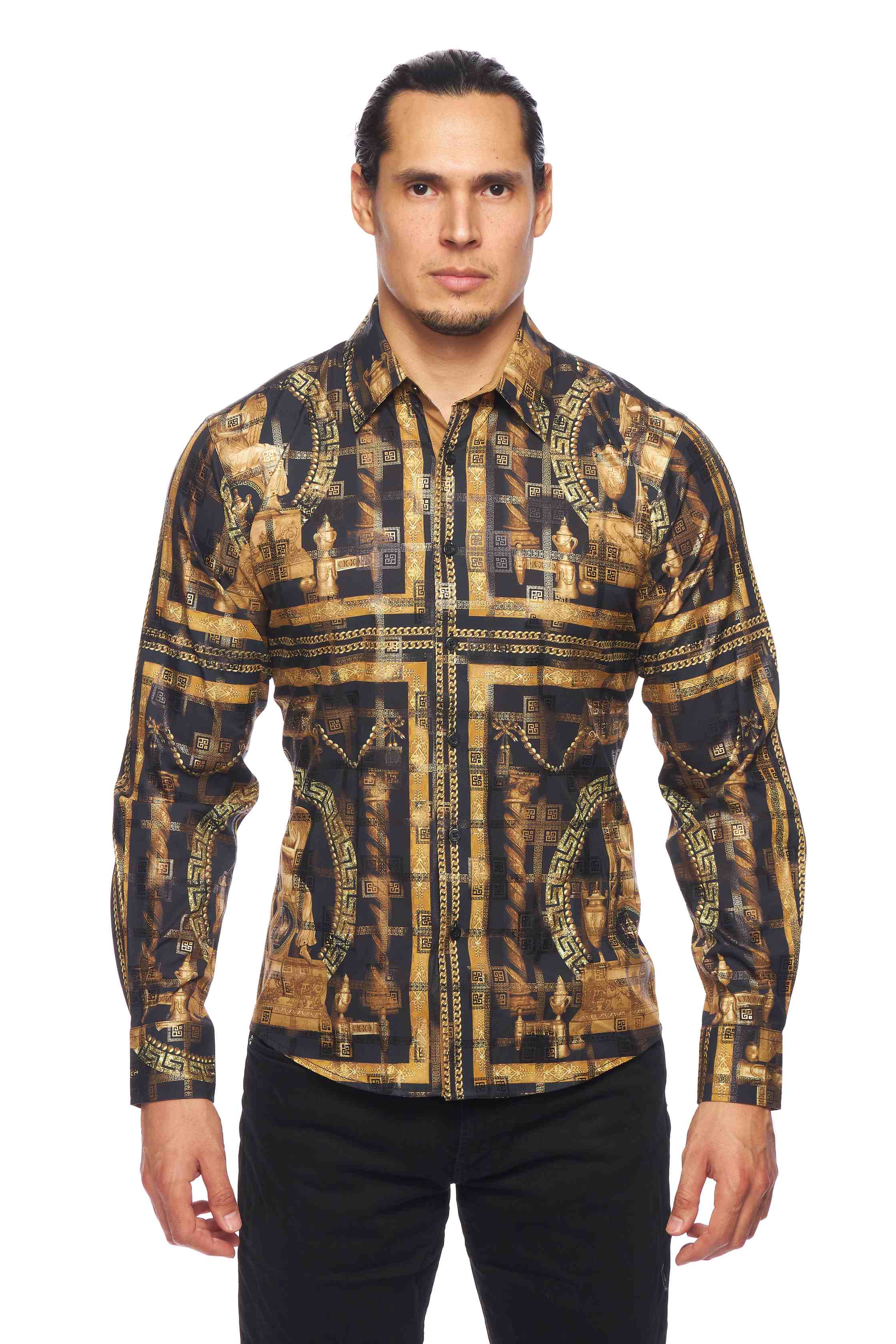 Mens Luxury Brand Printed Silk Like Shirts-HLS2002L-536 - Rodeo Clothing wholesale 