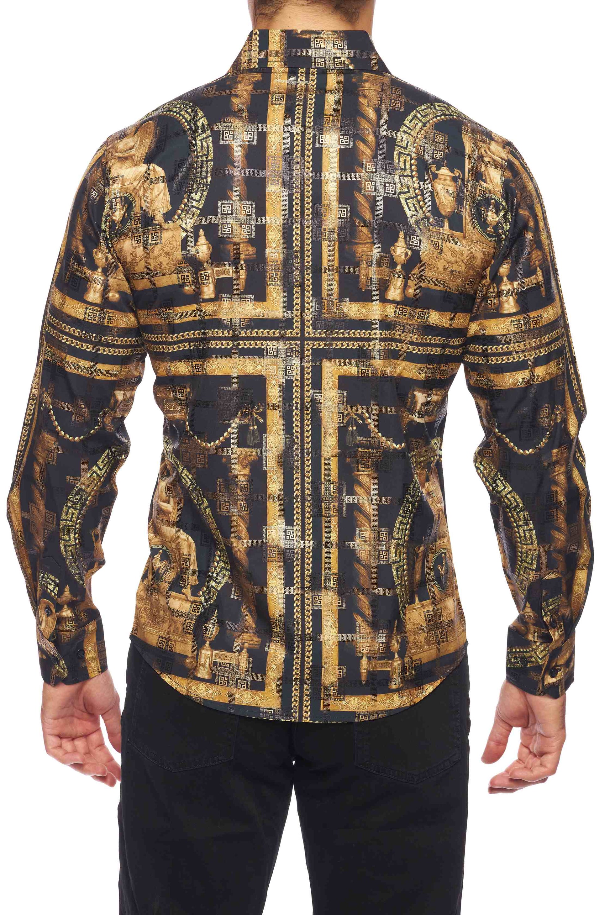 Mens Luxury Brand Printed Silk Like Shirts-HLS2002L-536 - Rodeo Clothing wholesale 