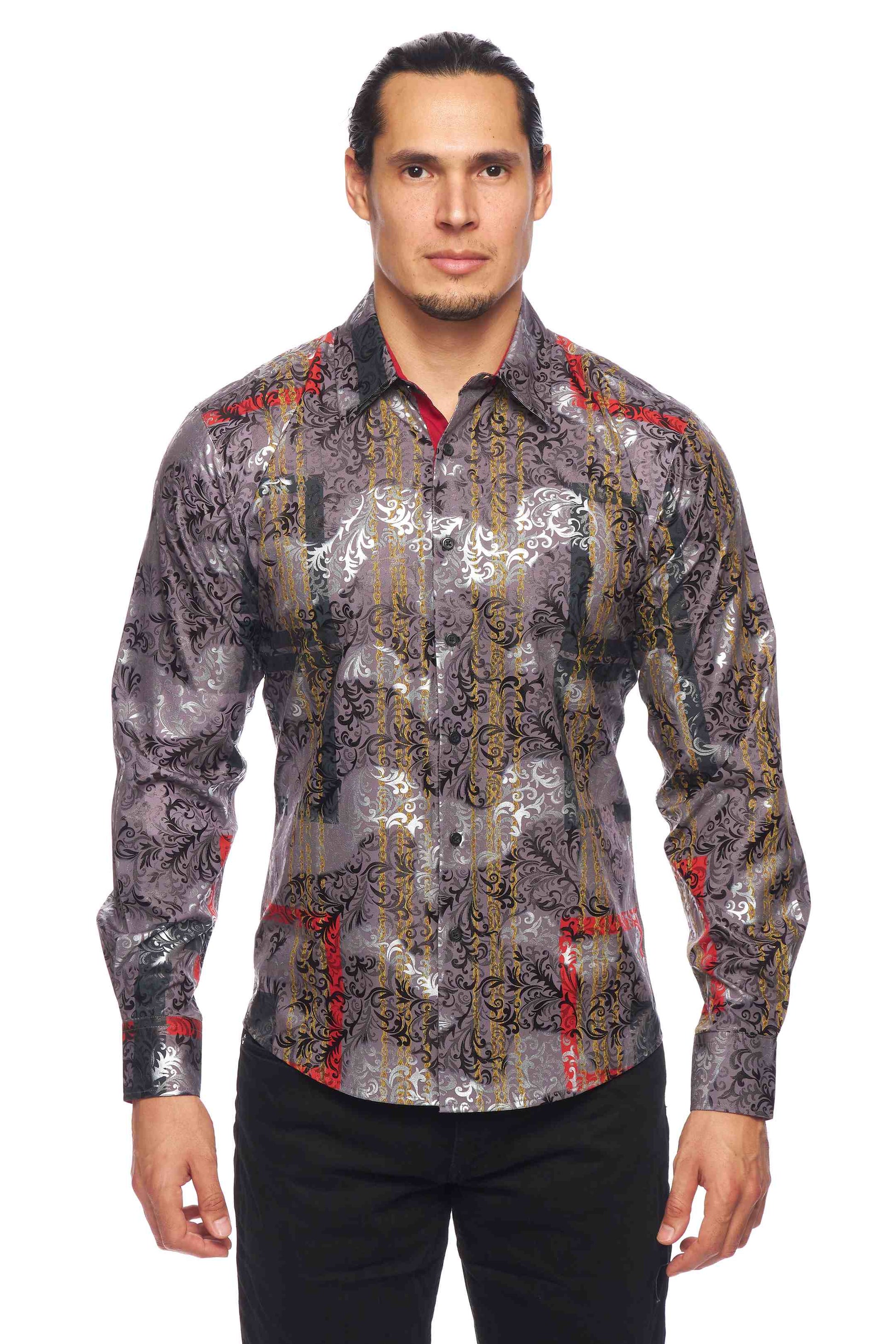 Mens Luxury Brand Printed Silk Like Shirts-HLS2002L-522 - Rodeo Clothing wholesale 