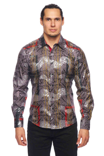 Mens Luxury Brand Printed Silk Like Shirts-HLS2002L-522 - Rodeo Clothing wholesale 