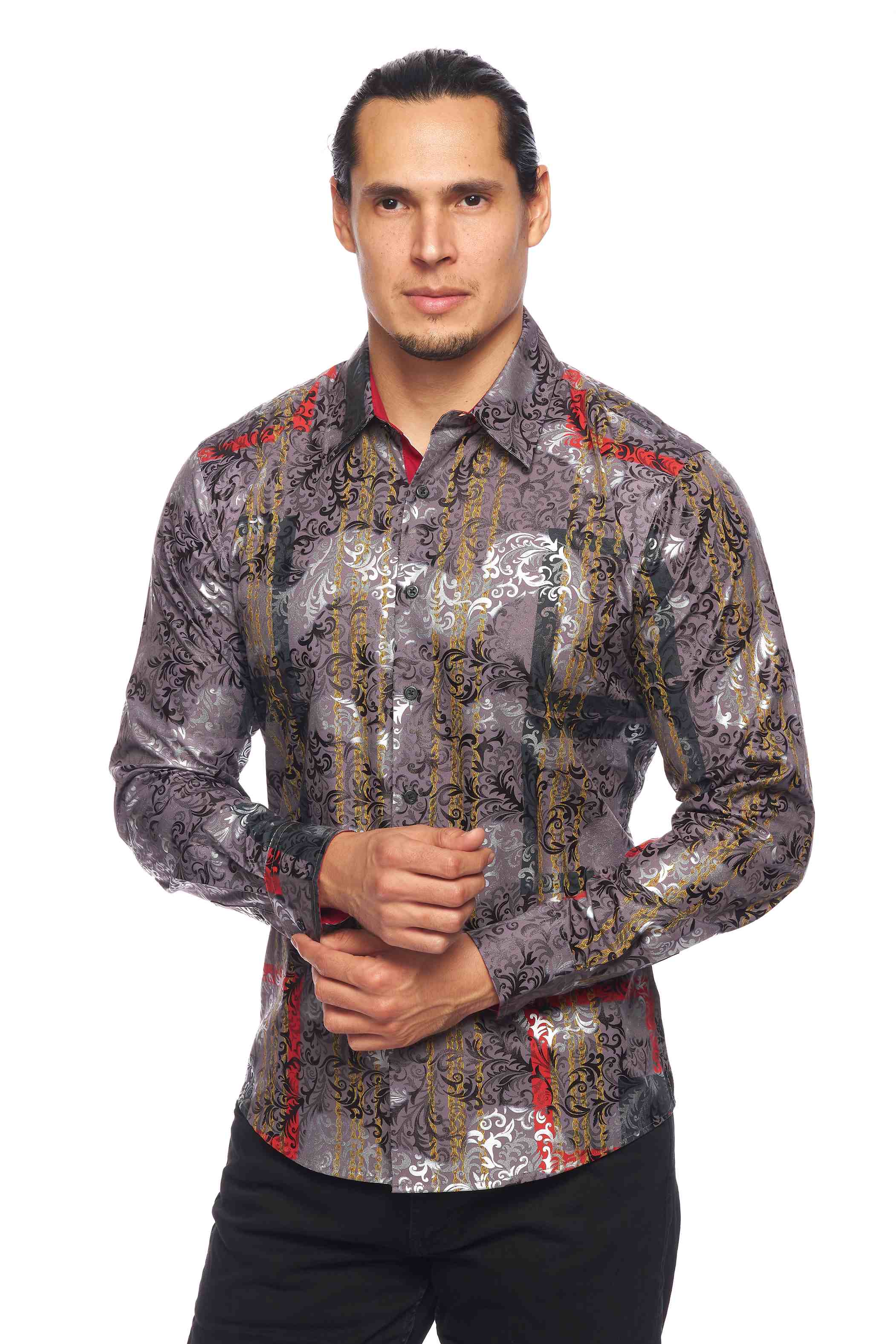 Mens Luxury Brand Printed Silk Like Shirts-HLS2002L-522 - Rodeo Clothing wholesale 