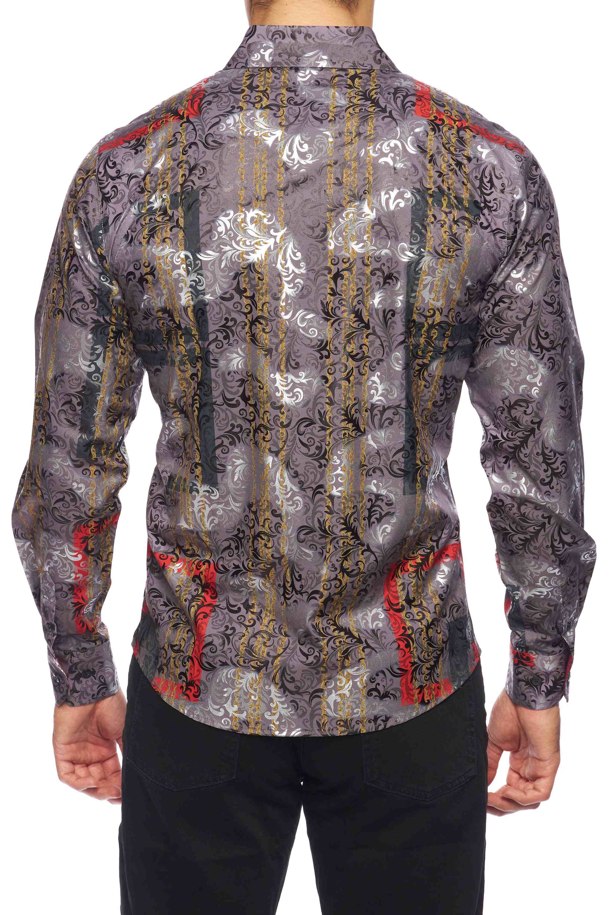 Mens Luxury Brand Printed Silk Like Shirts-HLS2002L-522 - Rodeo Clothing wholesale 