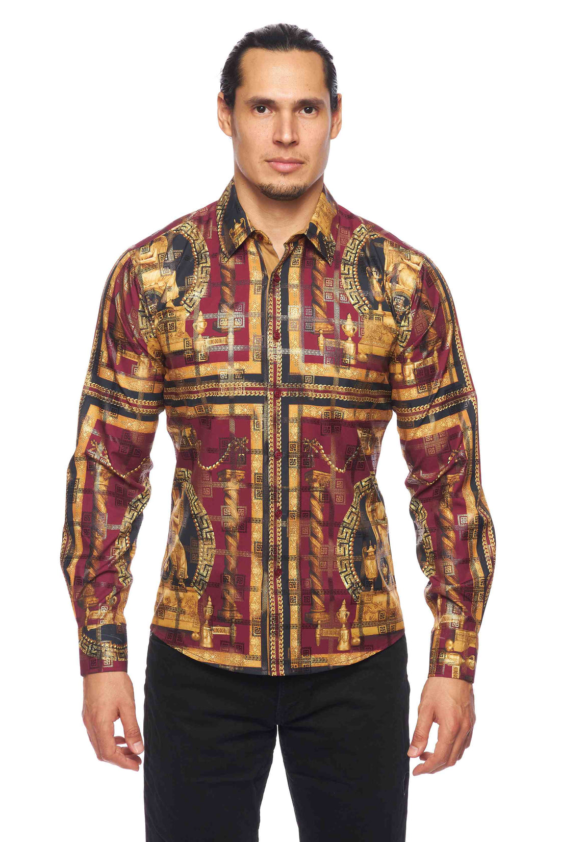 Mens Luxury Brand Printed Silk Like Shirts-HLS2002L-529 - Rodeo Clothing wholesale 