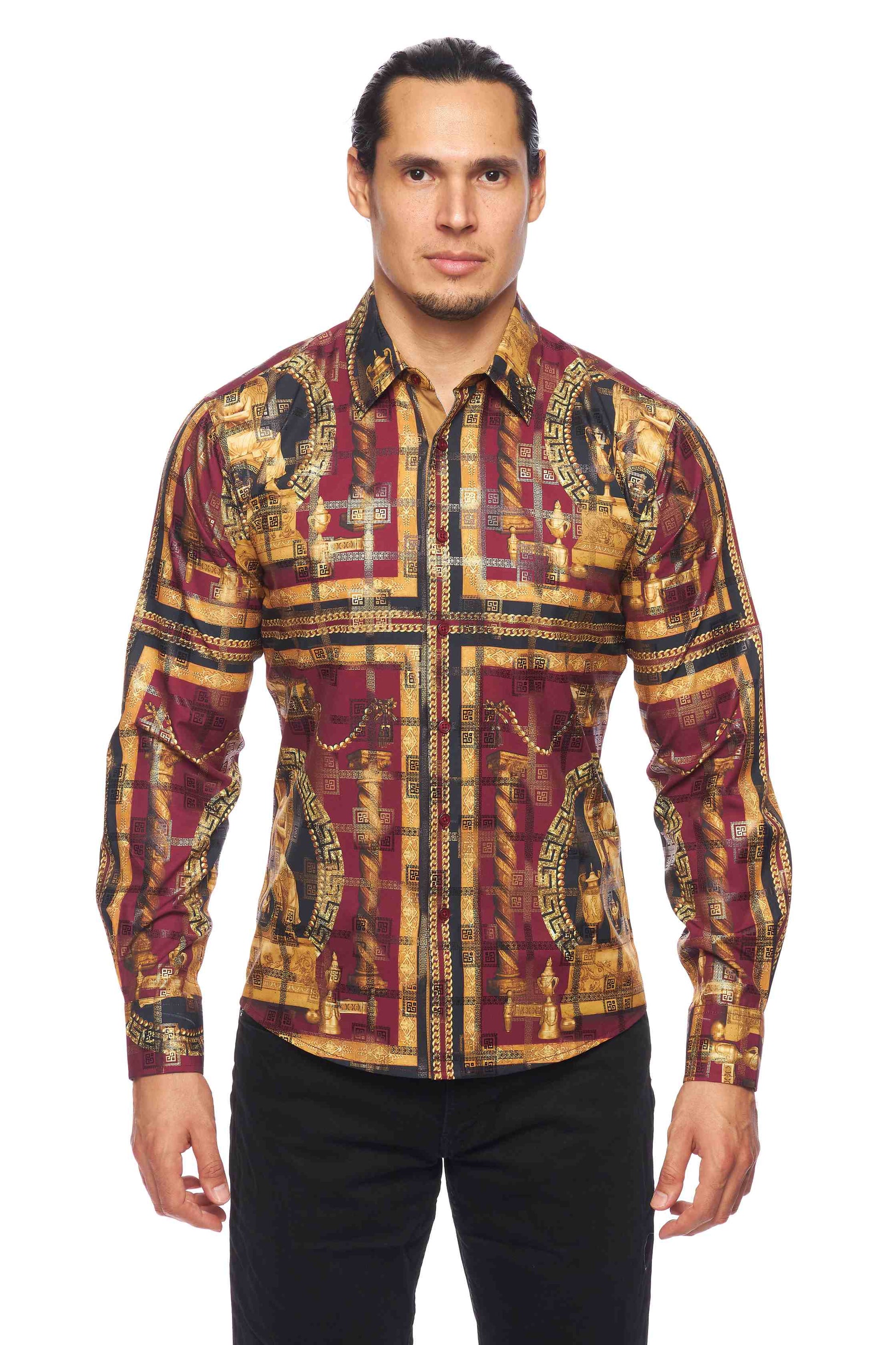 Mens Luxury Brand Printed Silk Like Shirts-HLS2002L-529 - Rodeo Clothing wholesale 