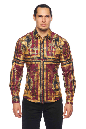 Mens Luxury Brand Printed Silk Like Shirts-HLS2002L-529 - Rodeo Clothing wholesale 