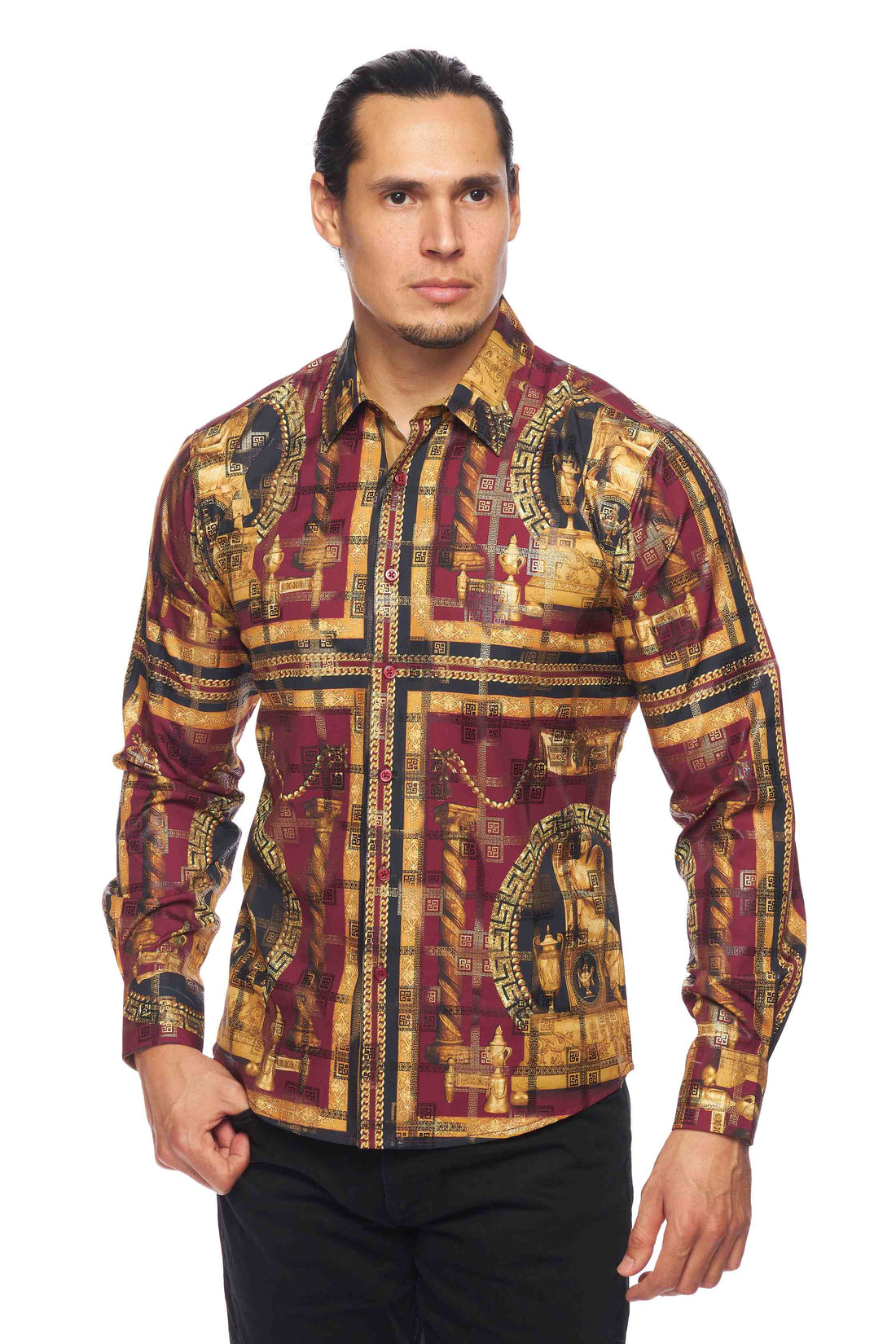 Mens Luxury Brand Printed Silk Like Shirts-HLS2002L-529 - Rodeo Clothing wholesale 