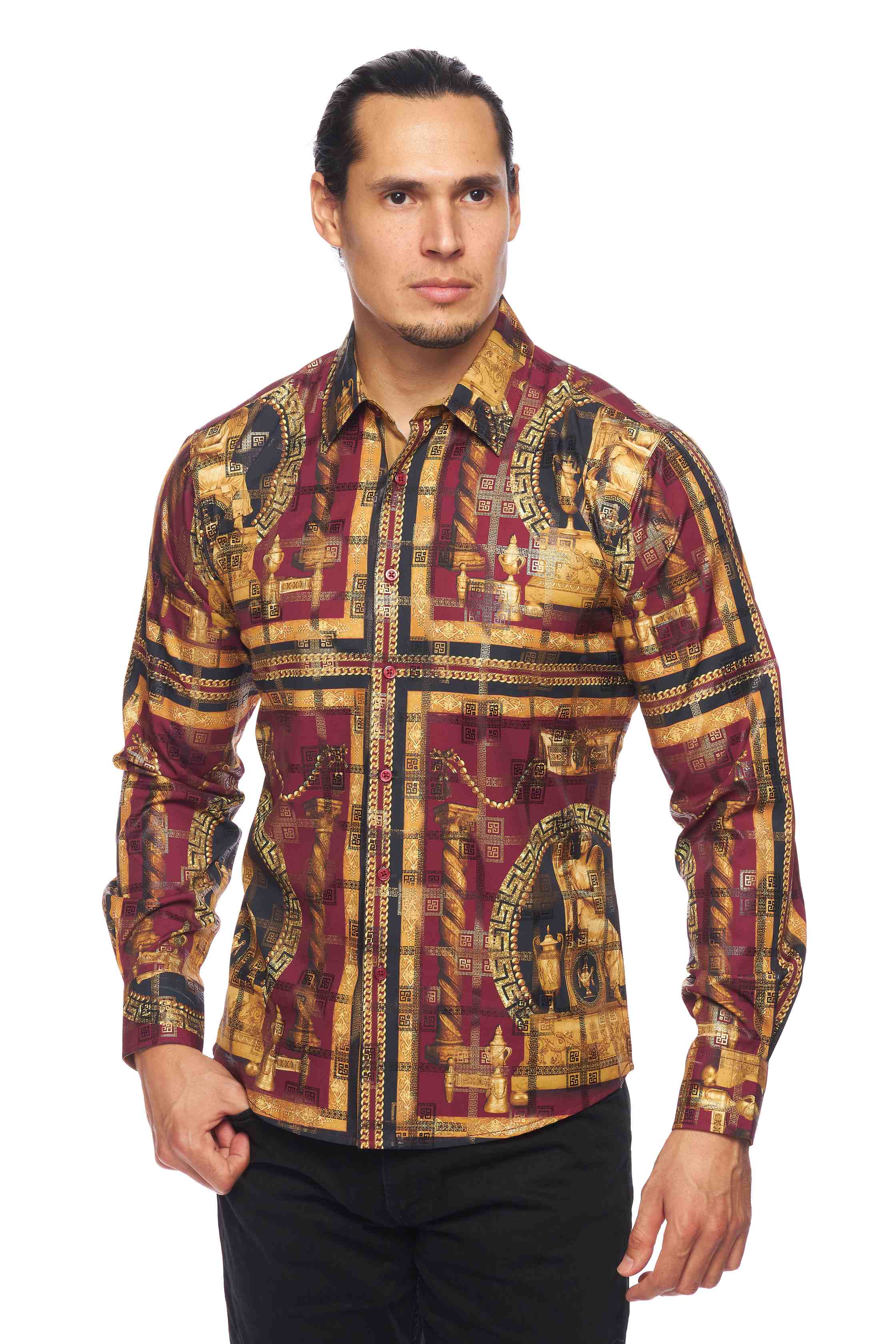 Mens Luxury Brand Printed Silk Like Shirts-HLS2002L-529 - Rodeo Clothing wholesale 