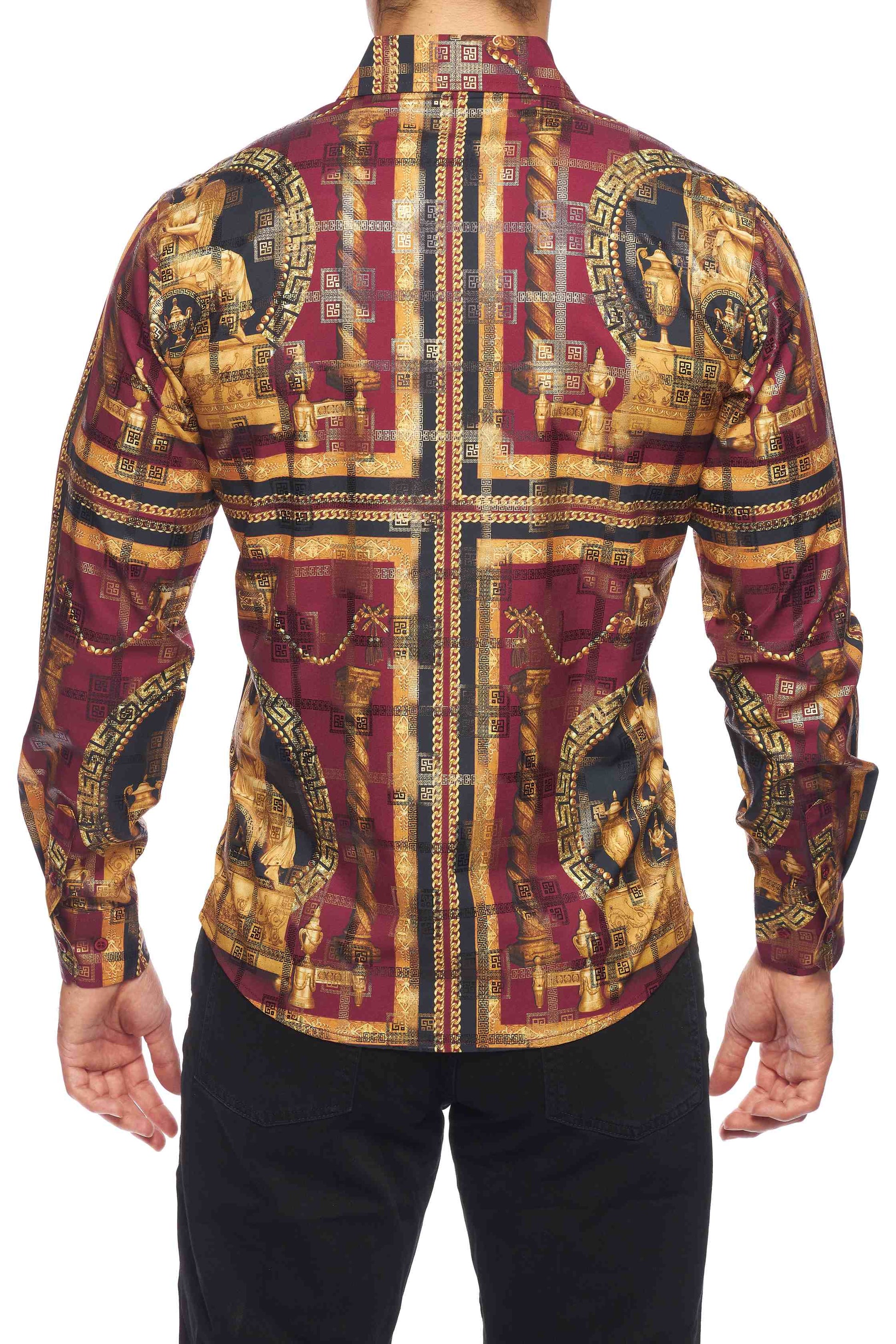 Mens Luxury Brand Printed Silk Like Shirts-HLS2002L-529 - Rodeo Clothing wholesale 