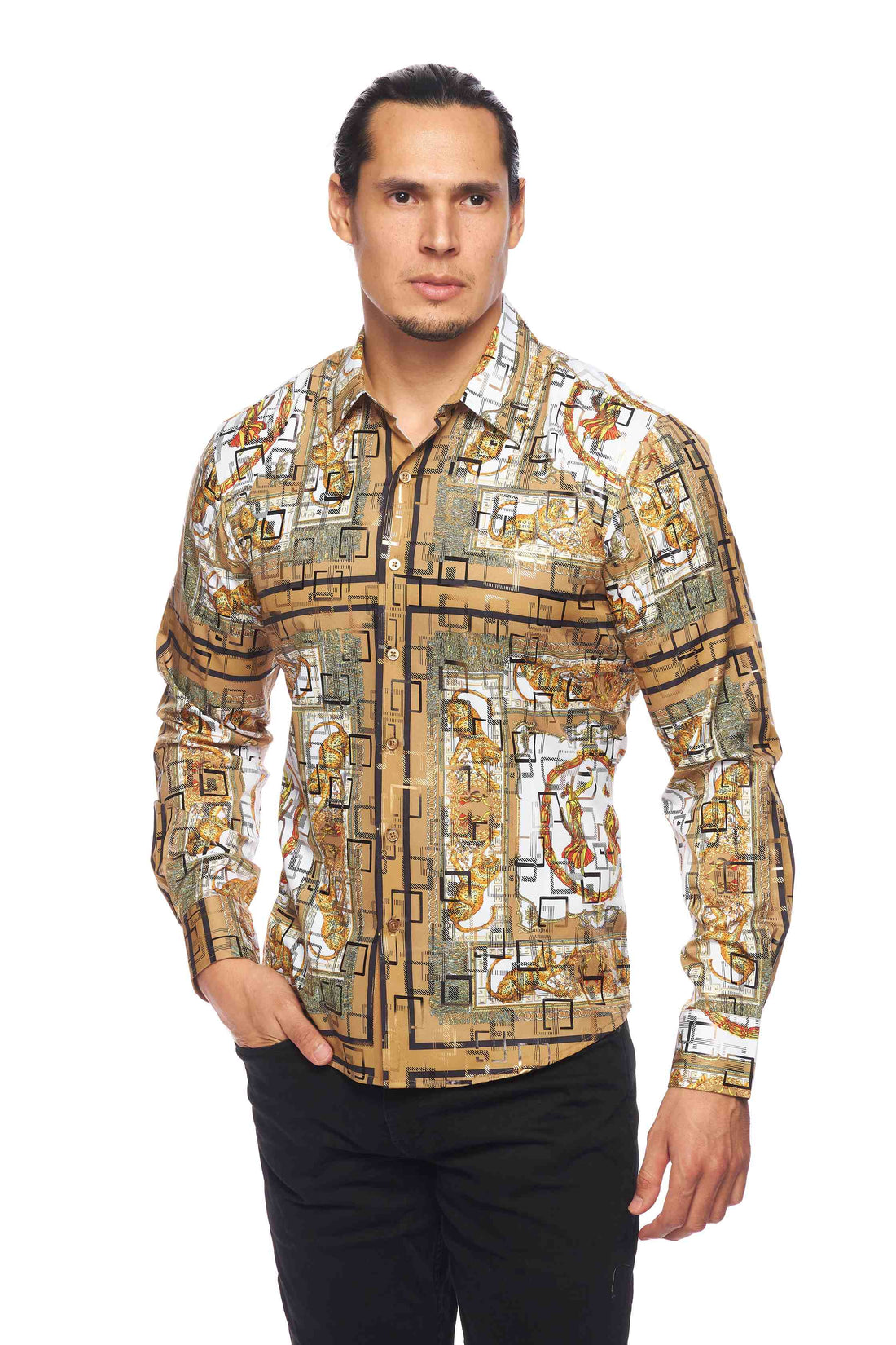 Mens Luxury Brand Printed Silk Like Shirts-HLS2002L-535 - Rodeo Clothing wholesale 