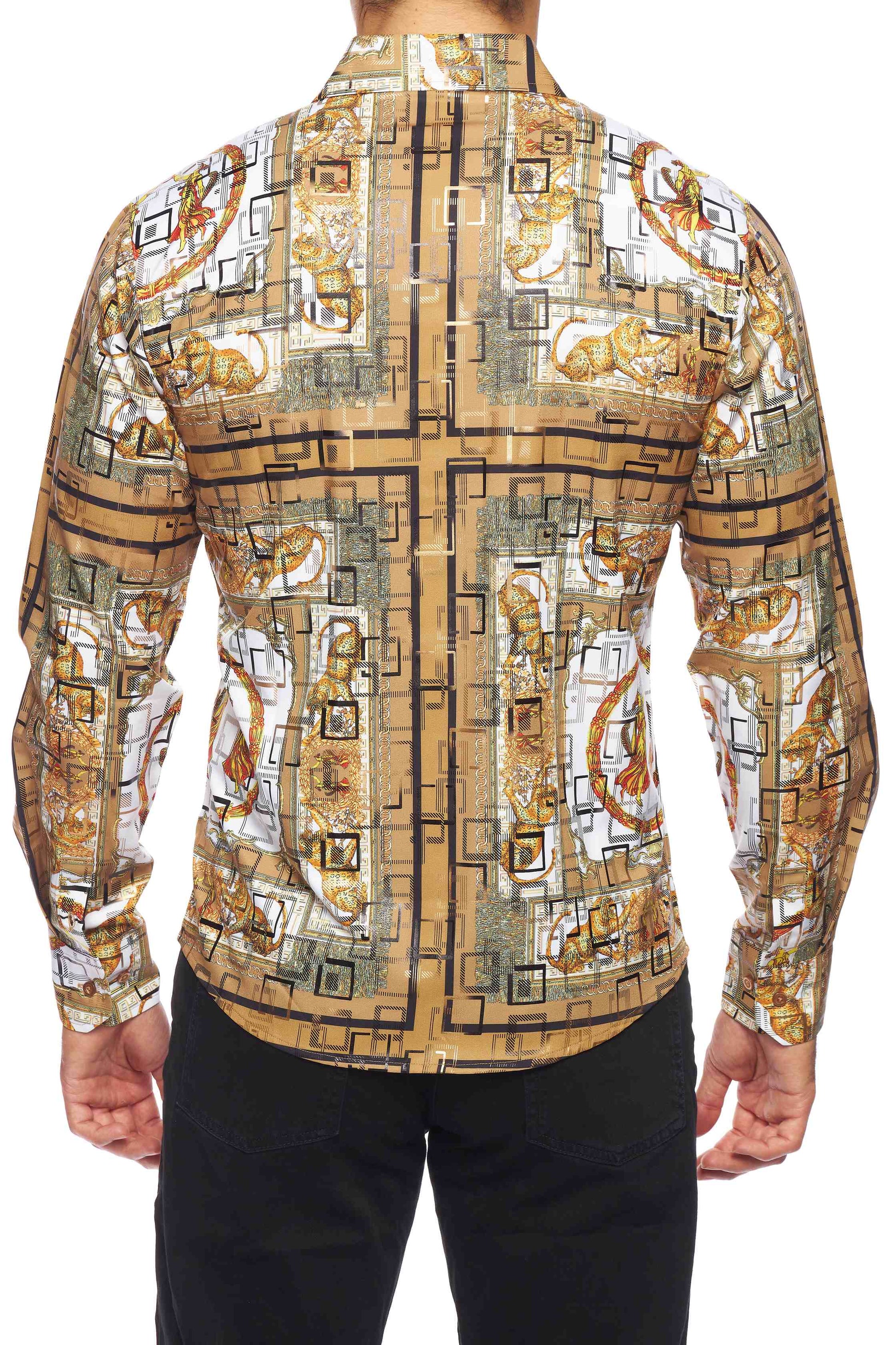 Mens Luxury Brand Printed Silk Like Shirts-HLS2002L-535 - Rodeo Clothing wholesale 