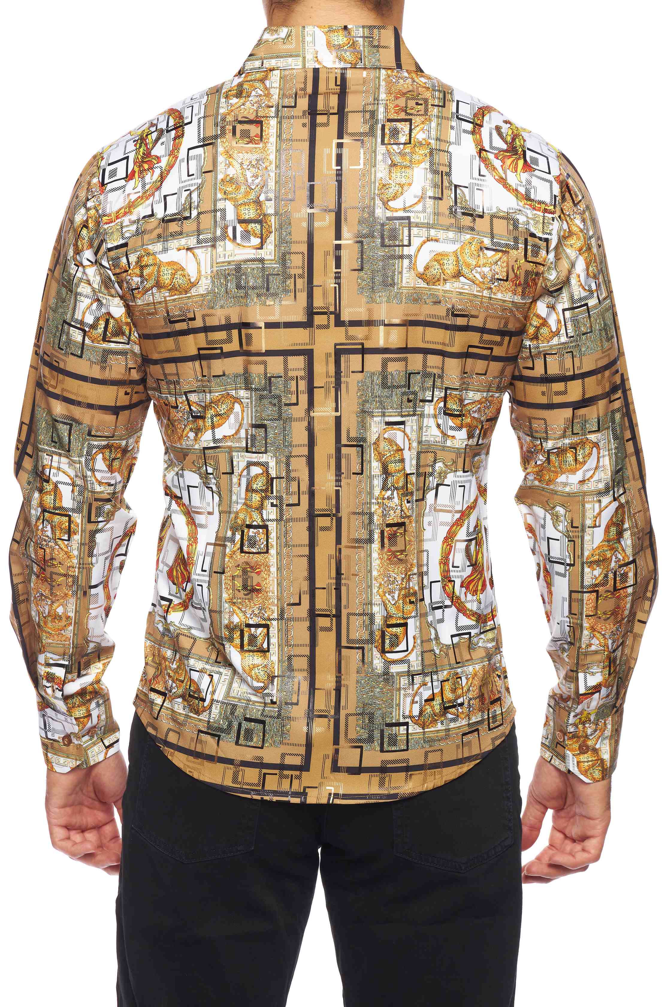 Mens Luxury Brand Printed Silk Like Shirts-HLS2002L-535 - Rodeo Clothing wholesale 