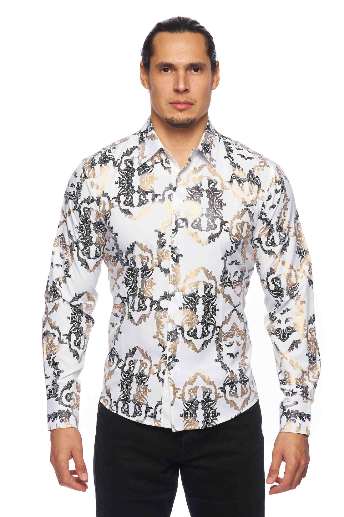 Mens Luxury Brand Printed Silk Like Shirts-HLS2002L-517 - Rodeo Clothing wholesale 