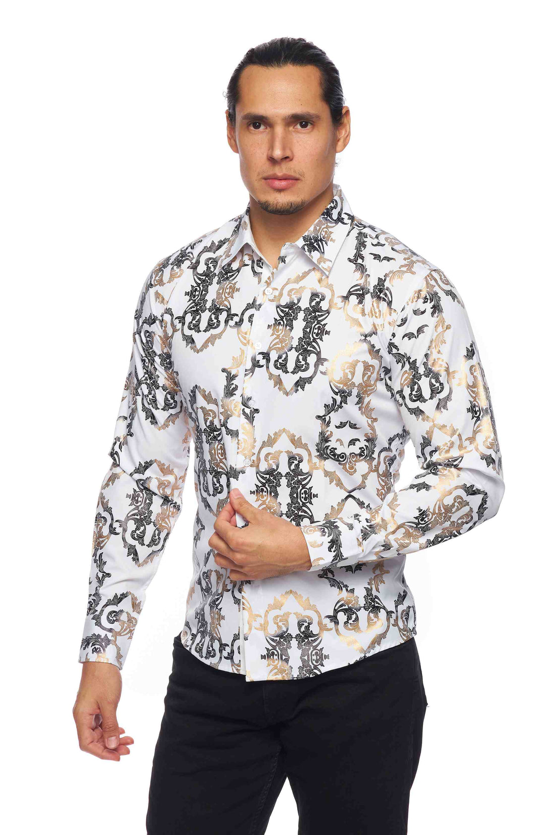 Mens Luxury Brand Printed Silk Like Shirts-HLS2002L-517 - Rodeo Clothing wholesale 