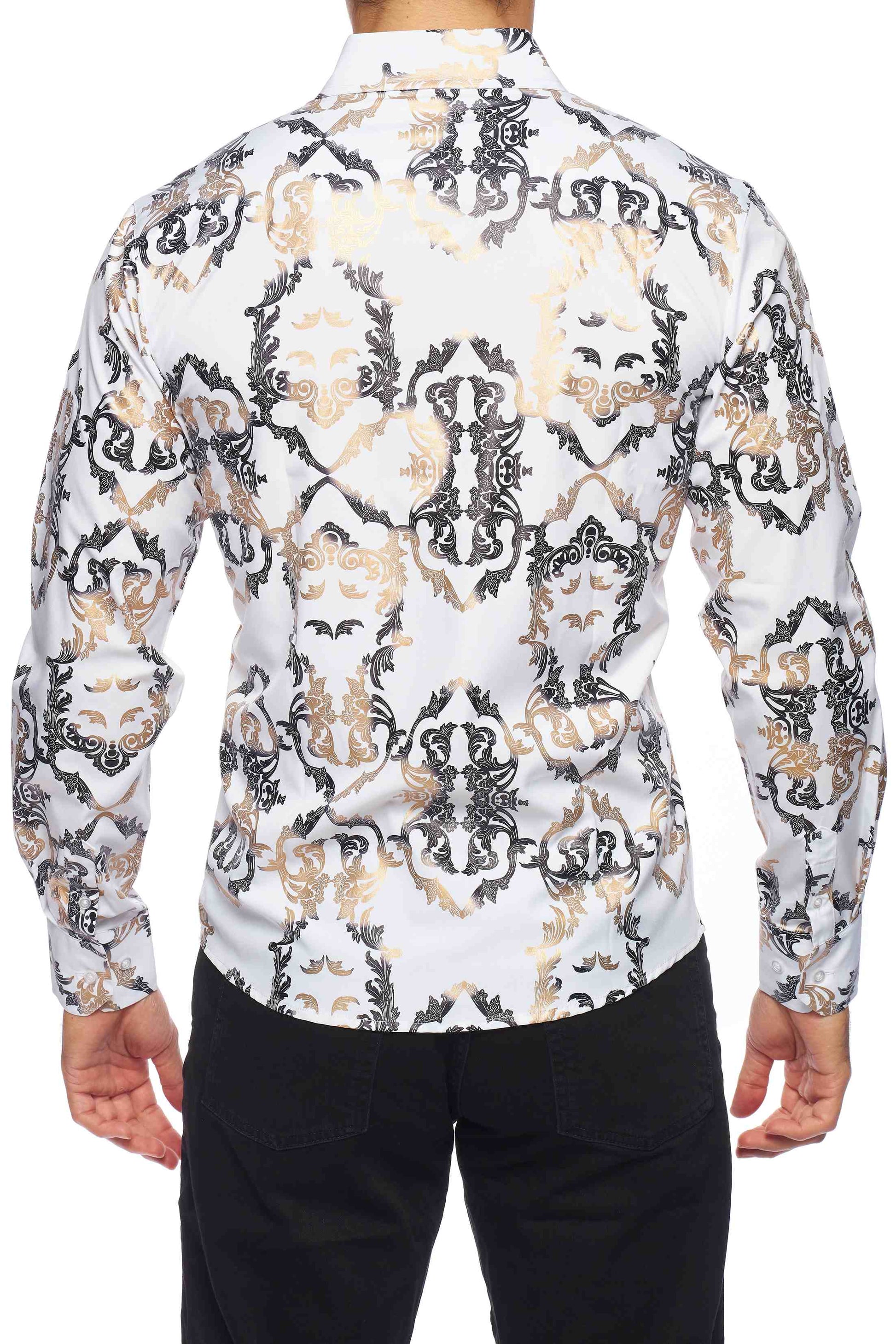 Mens Luxury Brand Printed Silk Like Shirts-HLS2002L-517 - Rodeo Clothing wholesale 