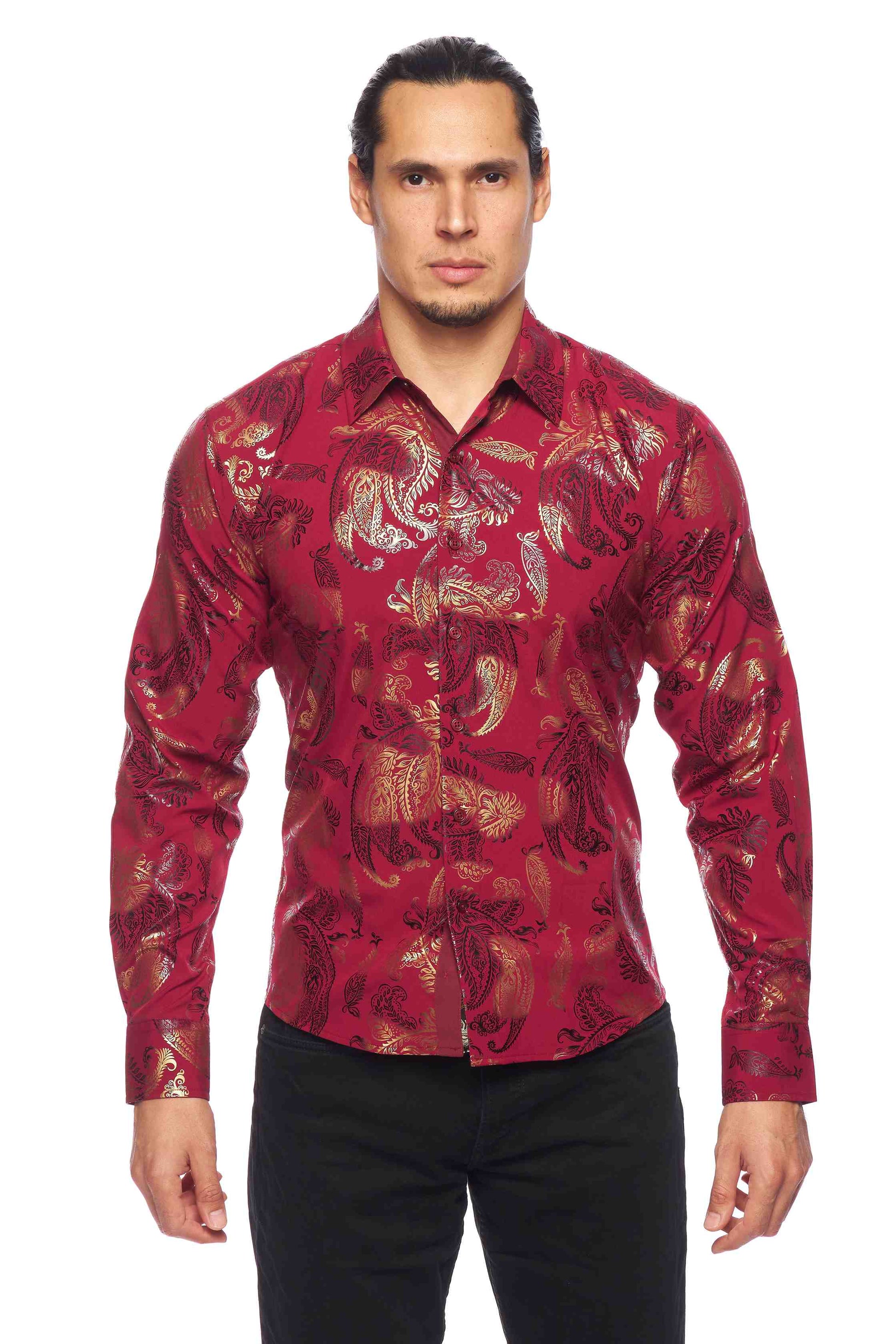 Mens Luxury Brand Printed Silk Like Shirts-HLS2002L-526 - Rodeo Clothing wholesale 