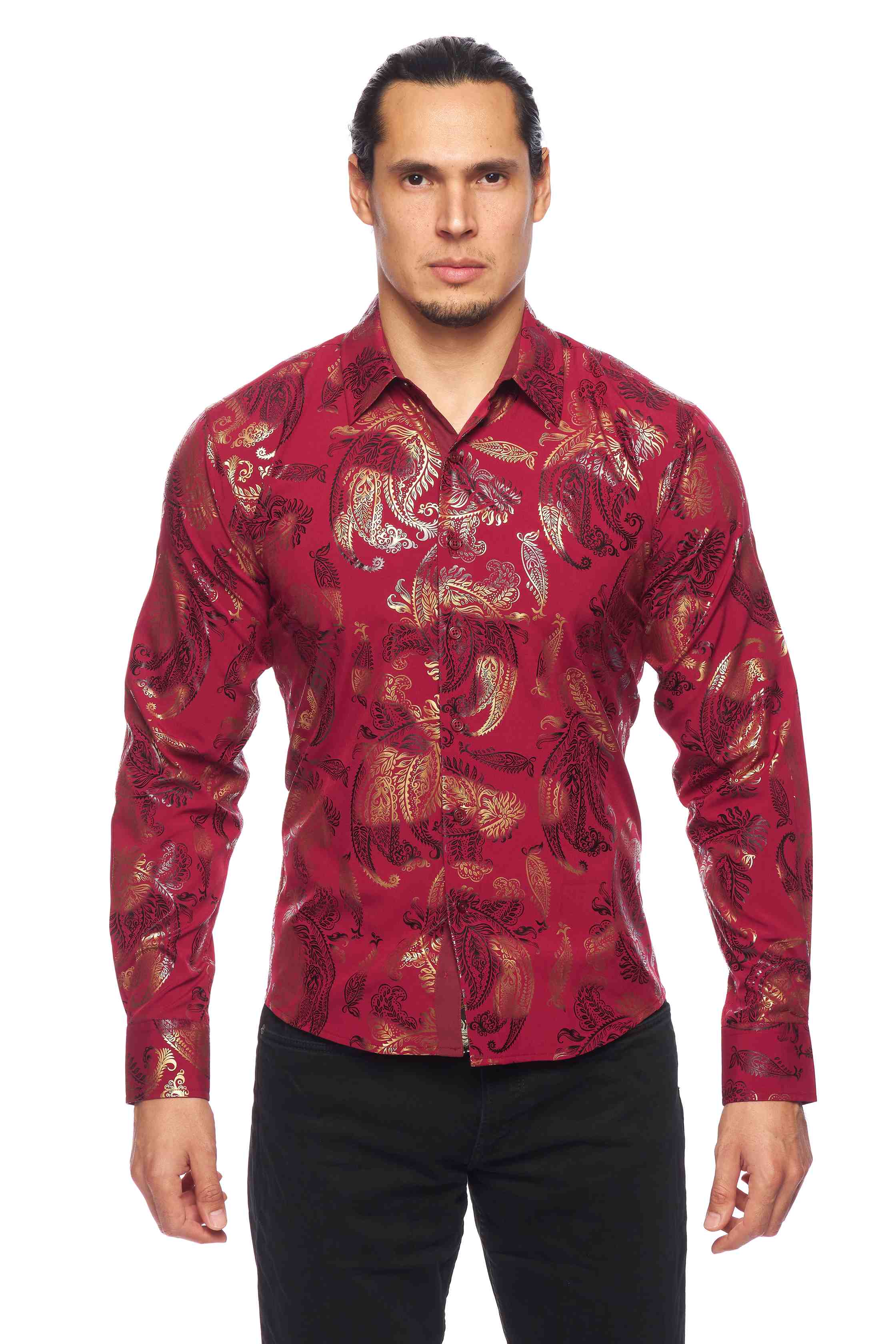 Mens Luxury Brand Printed Silk Like Shirts-HLS2002L-526 - Rodeo Clothing wholesale 