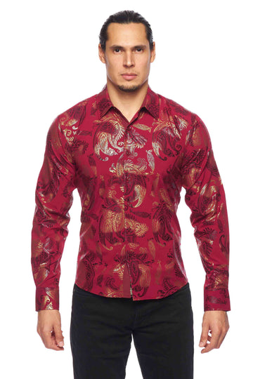 Mens Luxury Brand Printed Silk Like Shirts-HLS2002L-526 - Rodeo Clothing wholesale 
