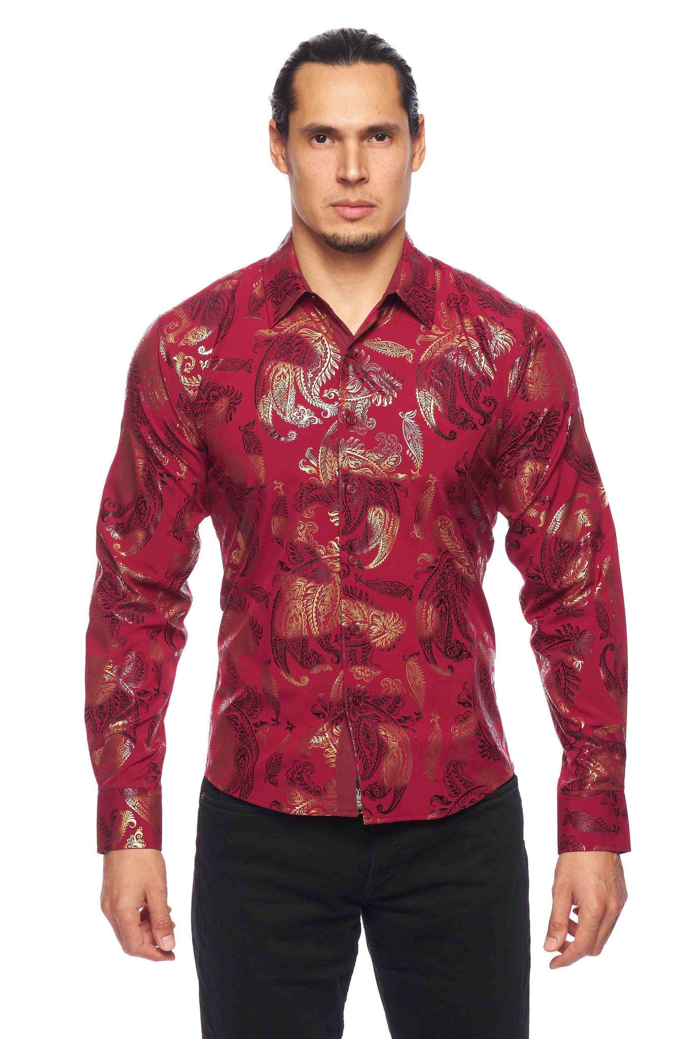 Mens Luxury Brand Printed Silk Like Shirts-HLS2002L-526