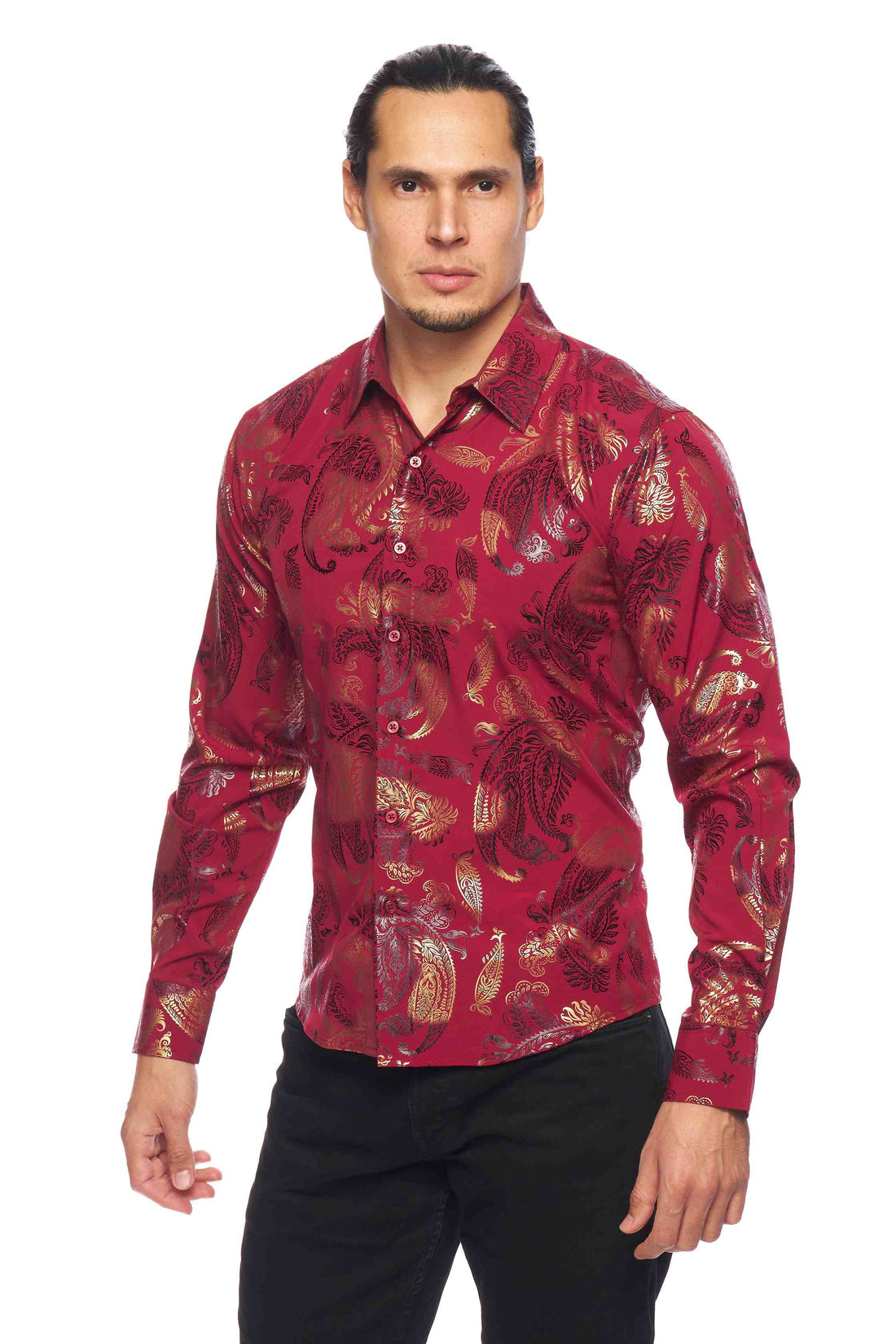 Mens Luxury Brand Printed Silk Like Shirts-HLS2002L-526 - Rodeo Clothing wholesale 