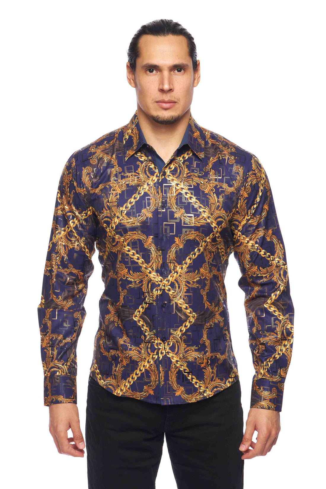 Mens Luxury Brand Printed Silk Like Shirts-HLS2002L-531 - Rodeo Clothing wholesale 