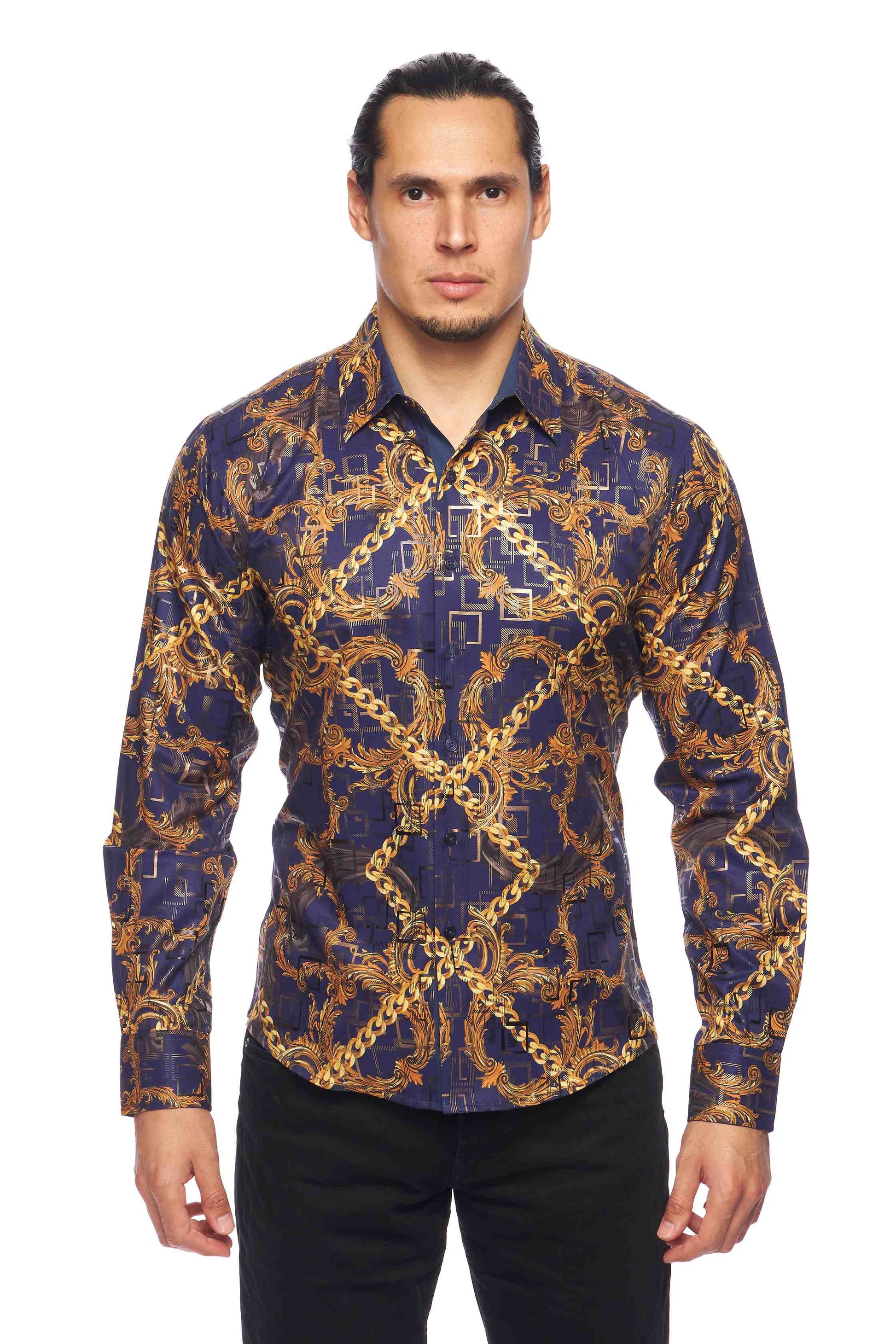 Mens Luxury Brand Printed Silk Like Shirts-HLS2002L-531 - Rodeo Clothing wholesale 