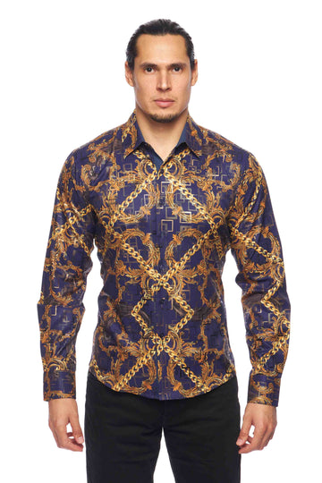 Mens Luxury Brand Printed Silk Like Shirts-HLS2002L-531 - Rodeo Clothing wholesale 