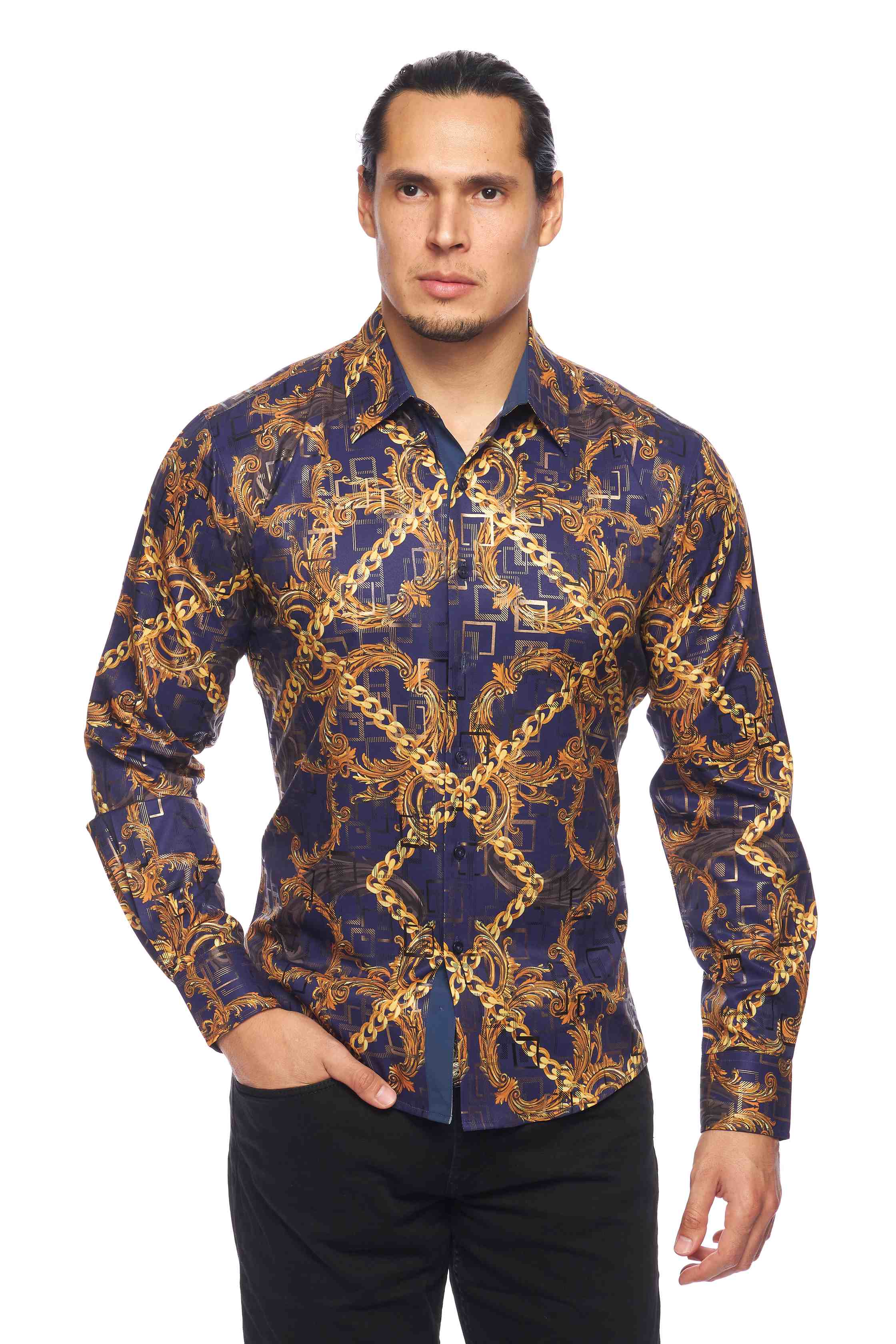 Mens Luxury Brand Printed Silk Like Shirts-HLS2002L-531 - Rodeo Clothing wholesale 
