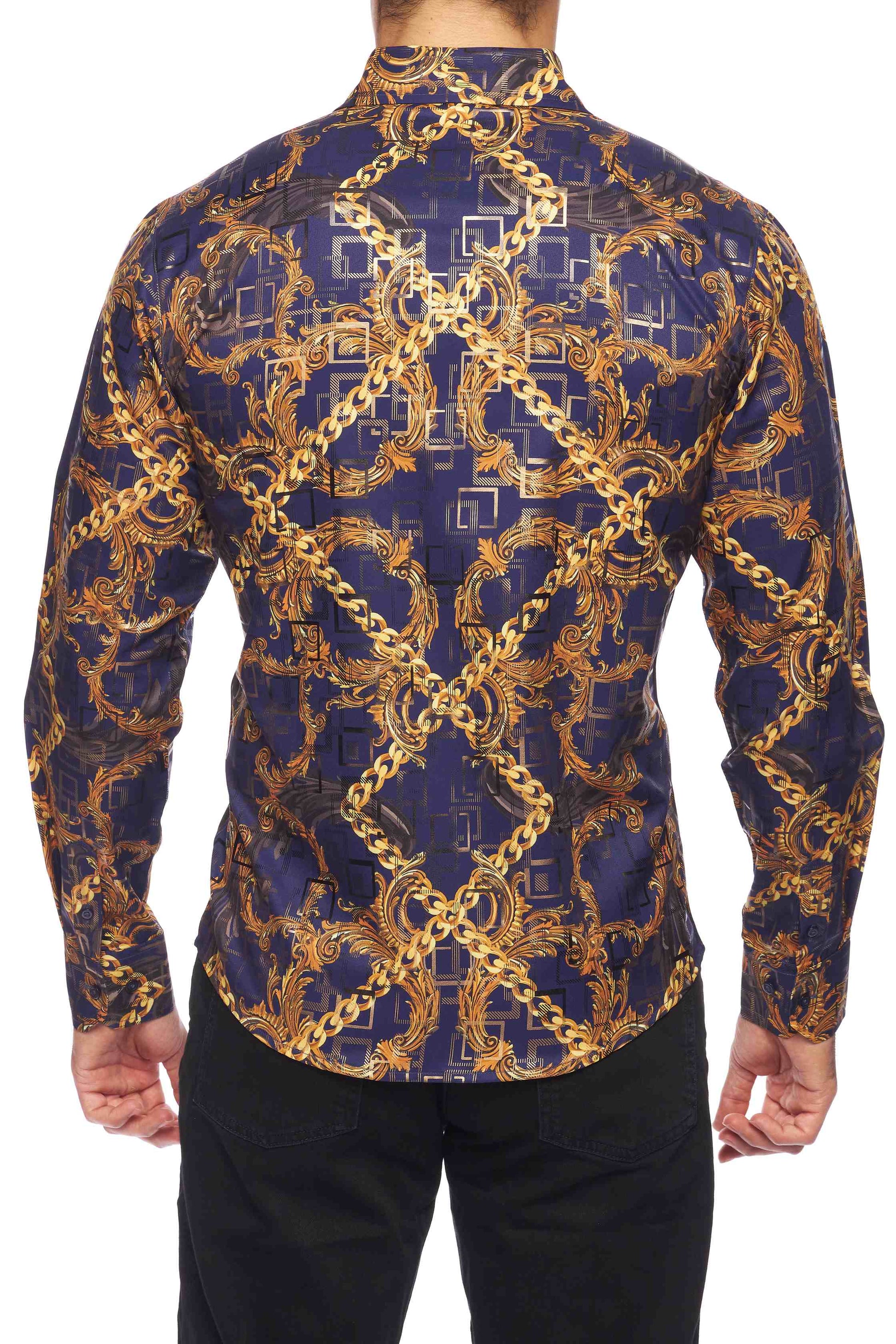 Mens Luxury Brand Printed Silk Like Shirts-HLS2002L-531 - Rodeo Clothing wholesale 