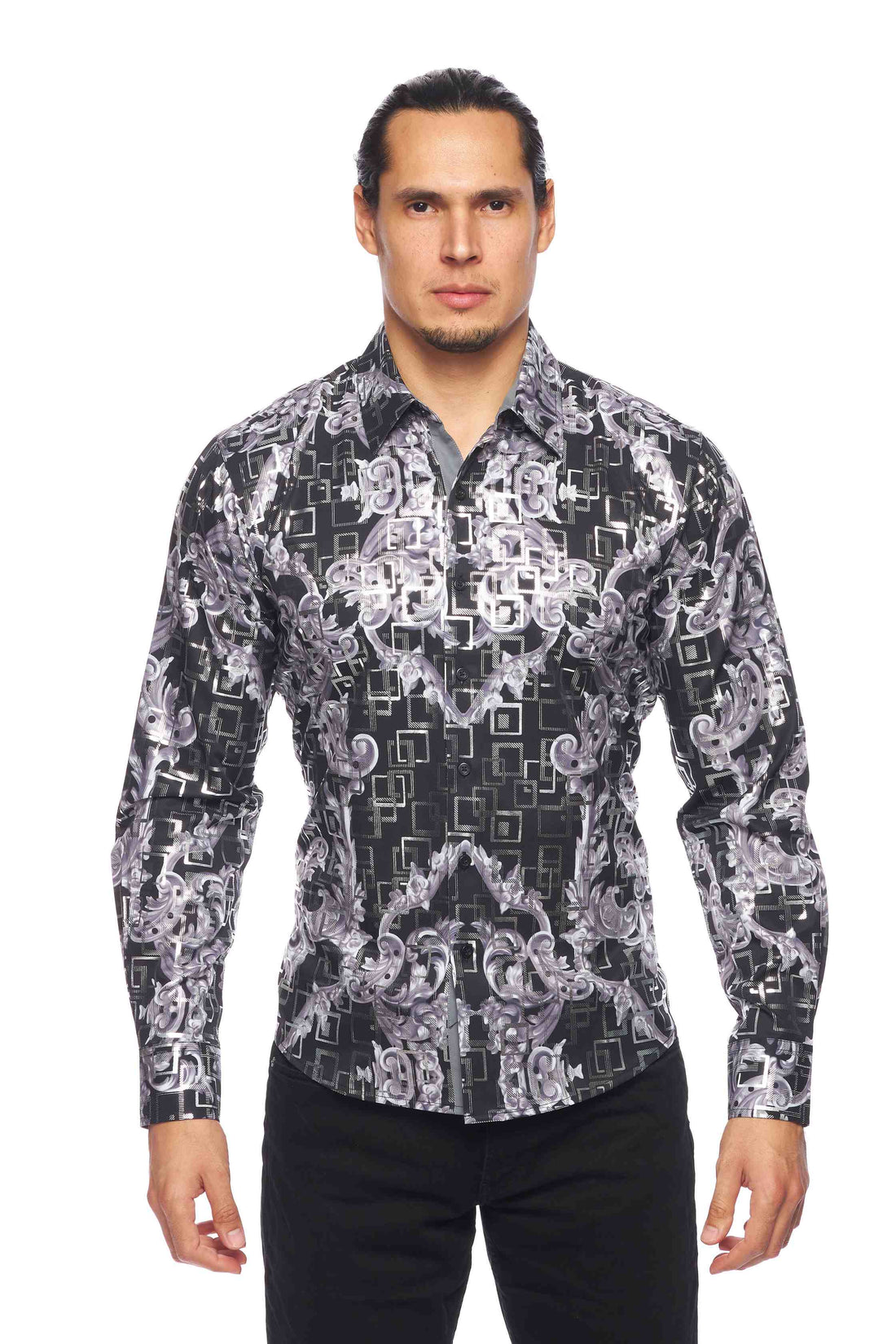 Mens Luxury Brand Printed Silk Like Shirts-HLS2002L-515 - Rodeo Clothing wholesale 
