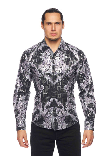Mens Luxury Brand Printed Silk Like Shirts-HLS2002L-515 - Rodeo Clothing wholesale 