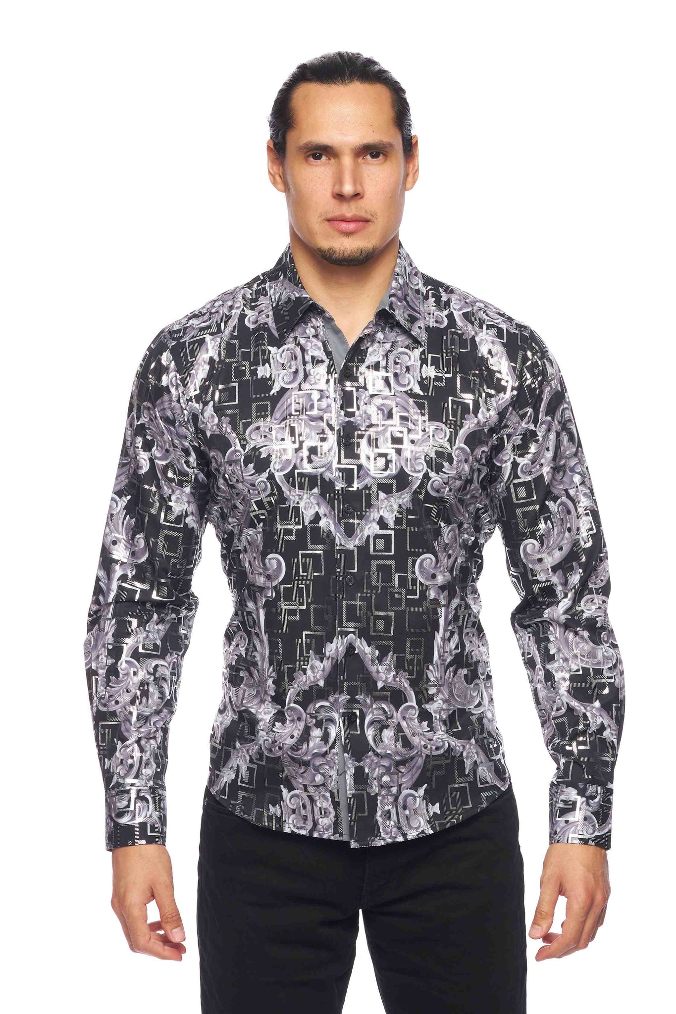 Mens Luxury Brand Printed Silk Like Shirts-HLS2002L-515