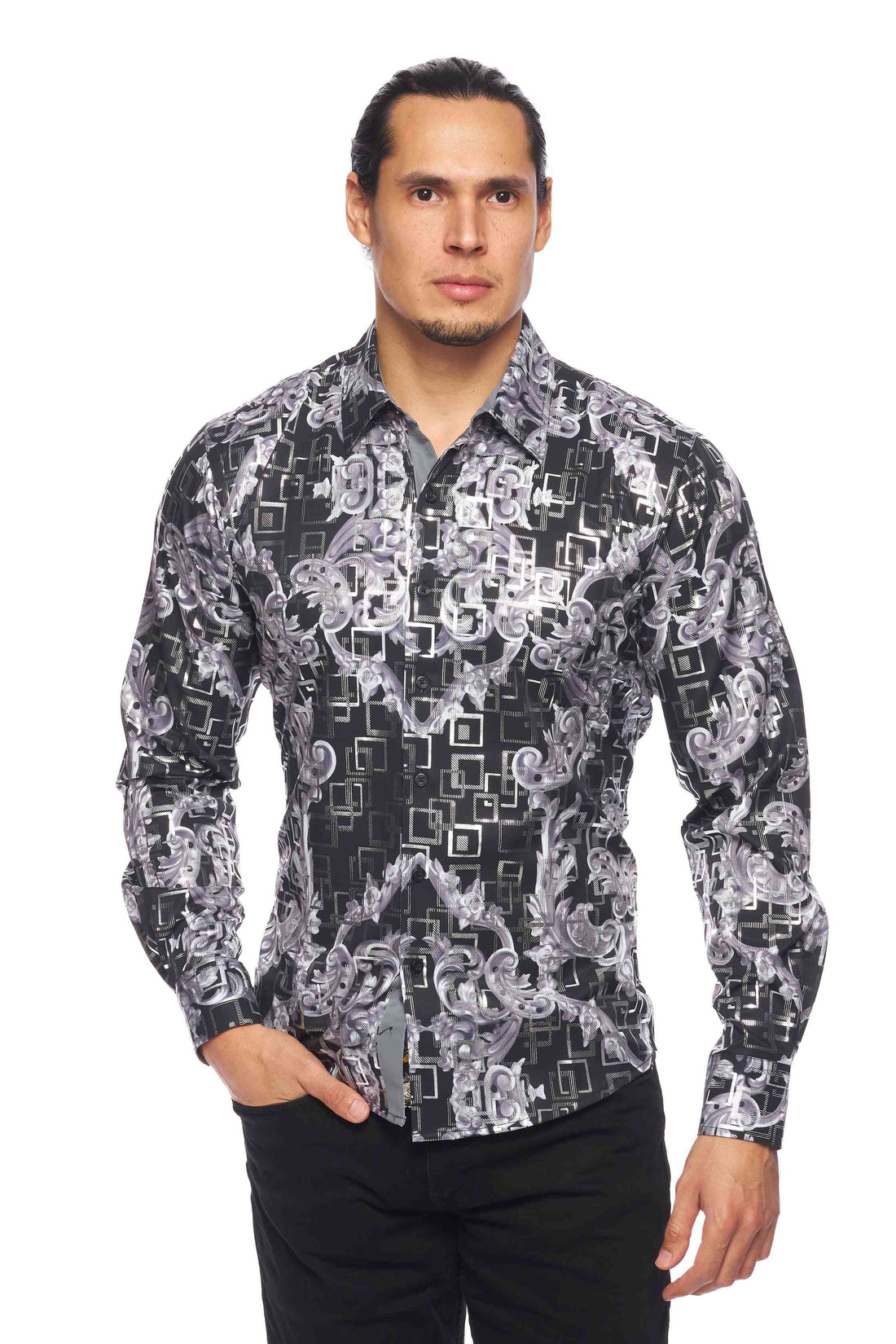 Mens Luxury Brand Printed Silk Like Shirts-HLS2002L-515 - Rodeo Clothing wholesale 
