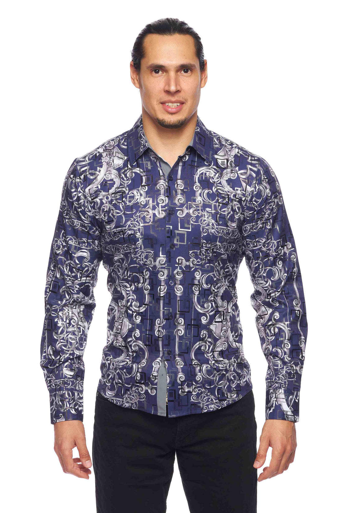 Mens Luxury Brand Printed Silk Like Shirts-HLS2002L-520 - Rodeo Clothing wholesale 
