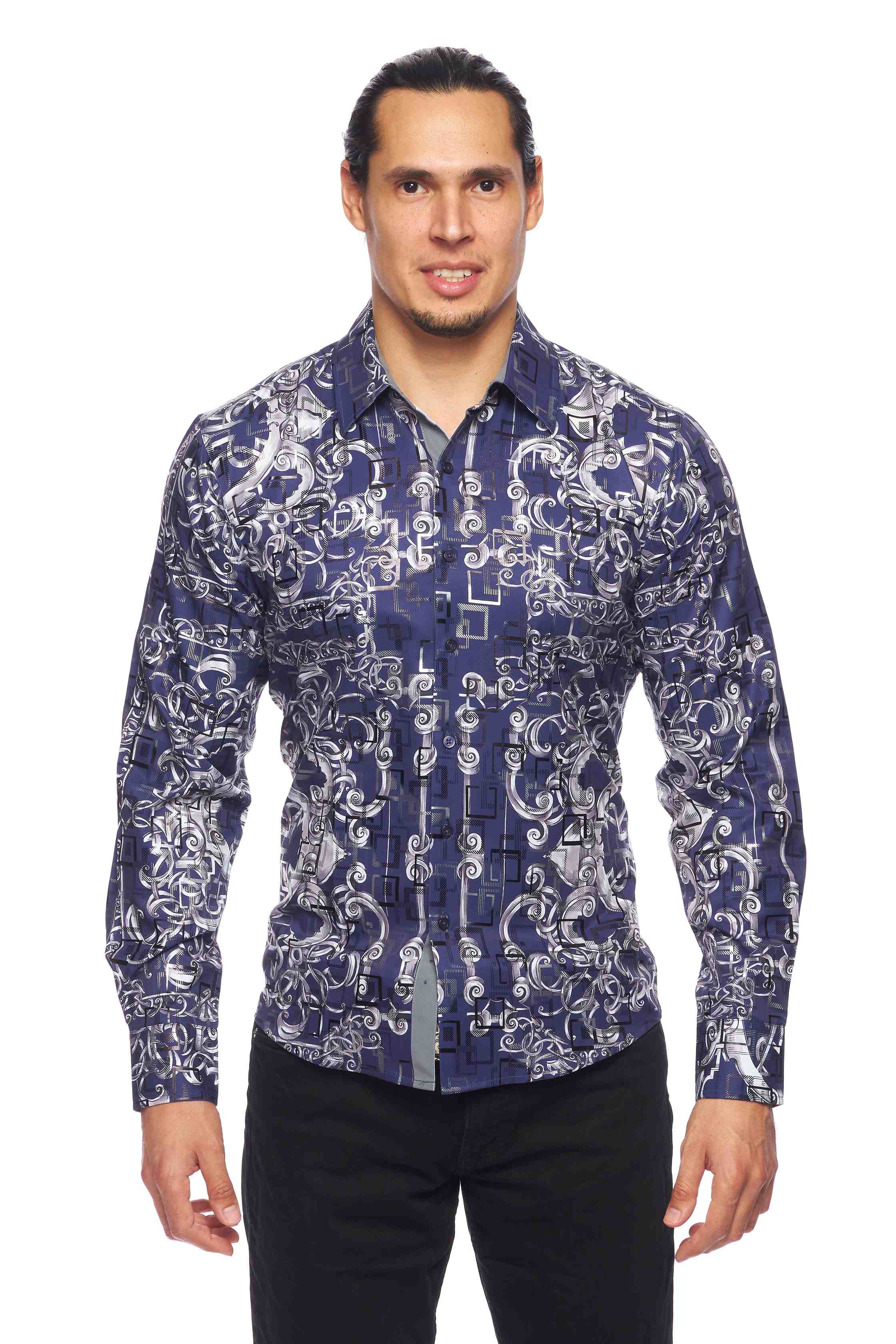 Mens Luxury Brand Printed Silk Like Shirts-HLS2002L-520 - Rodeo Clothing wholesale 