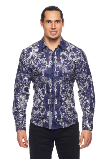 Mens Luxury Brand Printed Silk Like Shirts-HLS2002L-520 - Rodeo Clothing wholesale 
