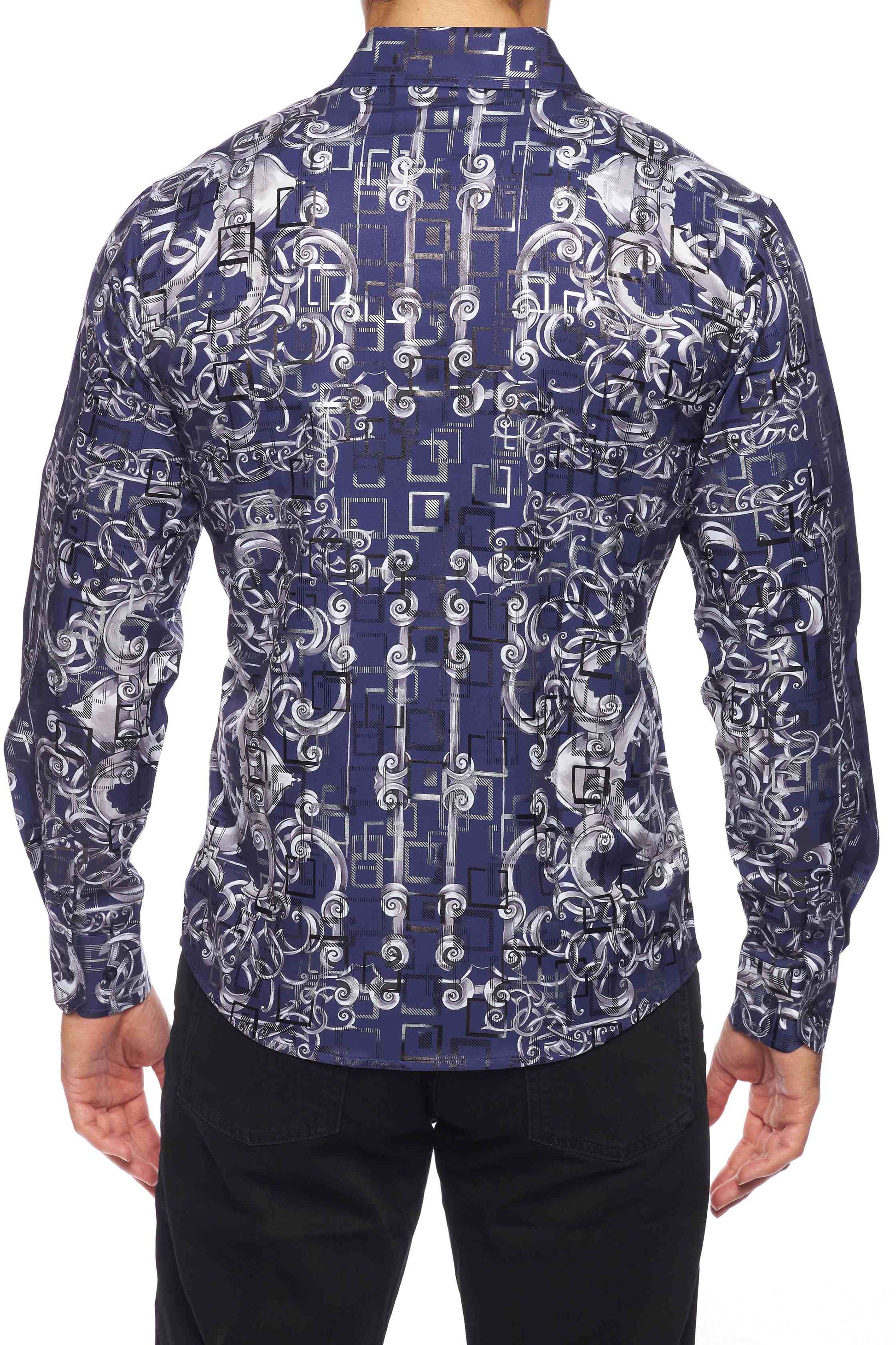 Mens Luxury Brand Printed Silk Like Shirts-HLS2002L-520 - Rodeo Clothing wholesale 