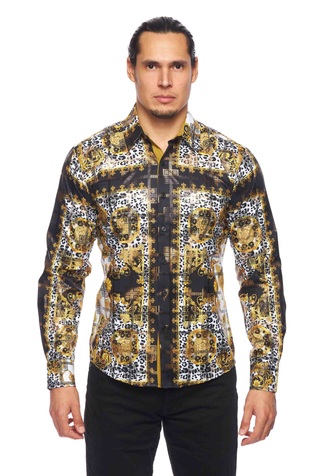 Mens Luxury Brand Printed Silk Like Shirts-HLS2002L-519 - Rodeo Clothing wholesale 