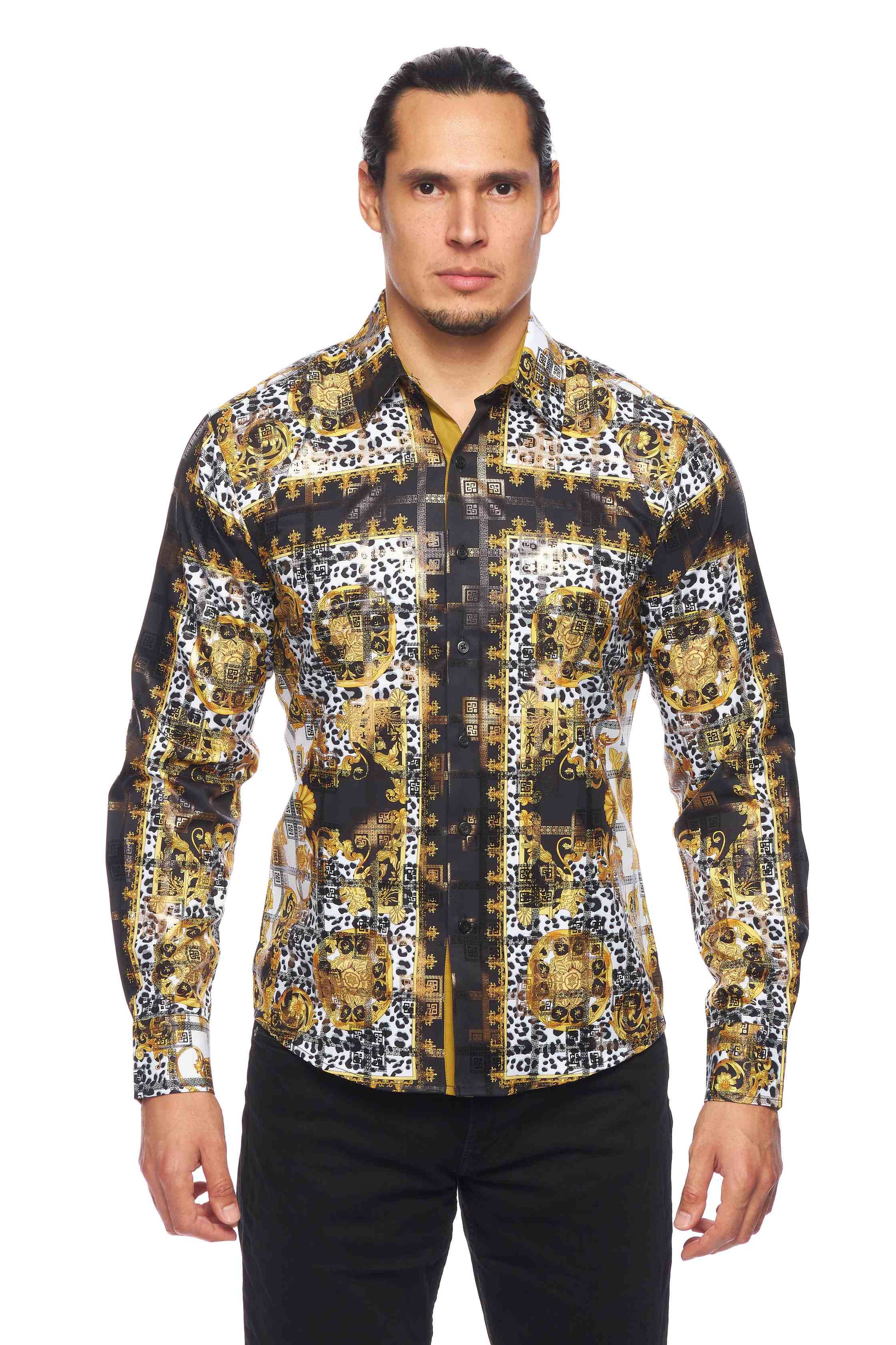 Mens Luxury Brand Printed Silk Like Shirts-HLS2002L-519 - Rodeo Clothing wholesale 